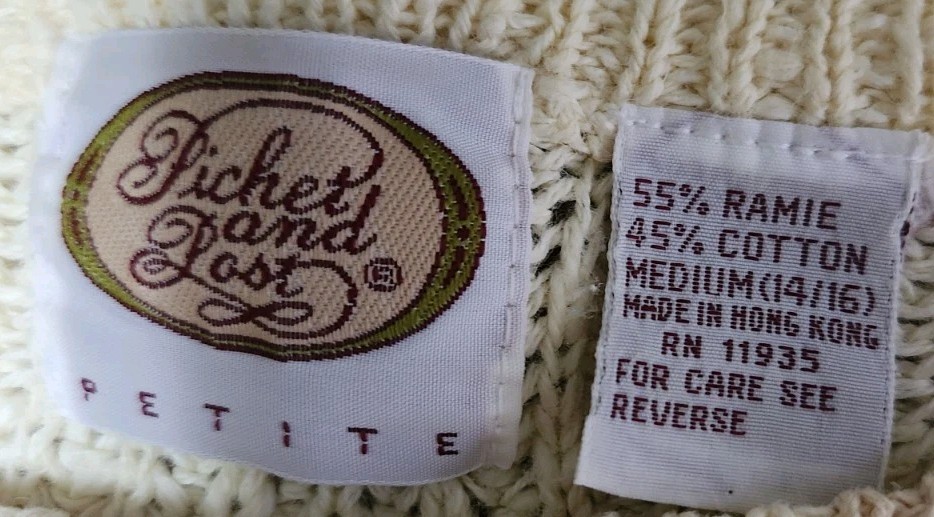 Vintage 80’s Women’s Sweater Picket And Post Size Petite Medium 14/16 Creme