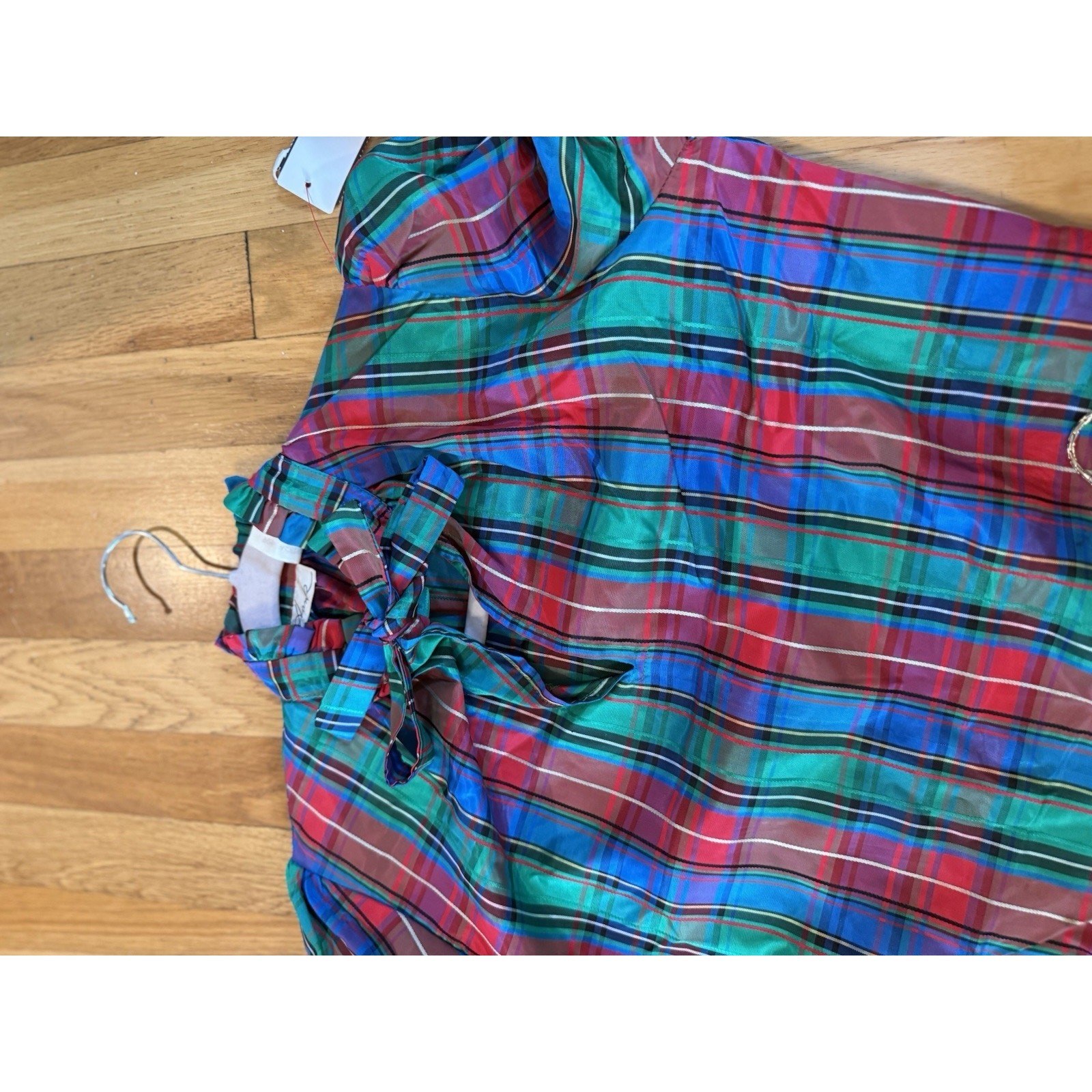 VTG 70’s Patchwork Plaid Christmas Midi Skirt Blouse Matching Set S preppy