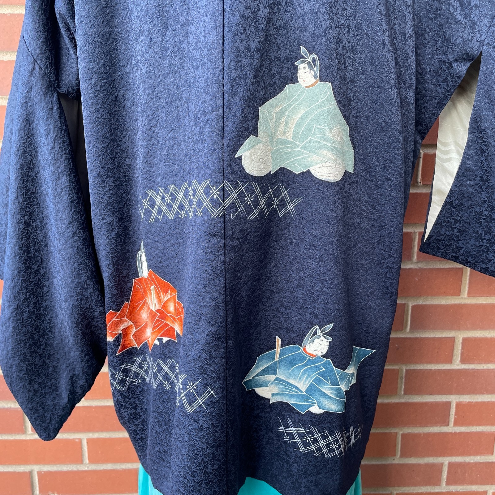 Vintage Japanese Navy Blue Silk Haori Leaf Kimono Size S-L