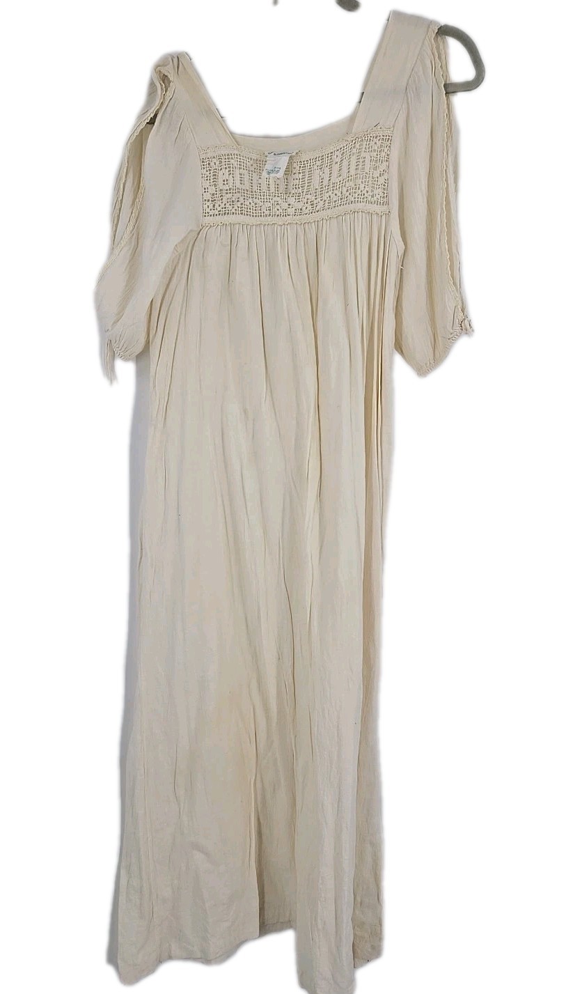 VTG Cotton Night Gown French Bonne Nuit Goodnight Crochet Juli Of Slumbertogs SM
