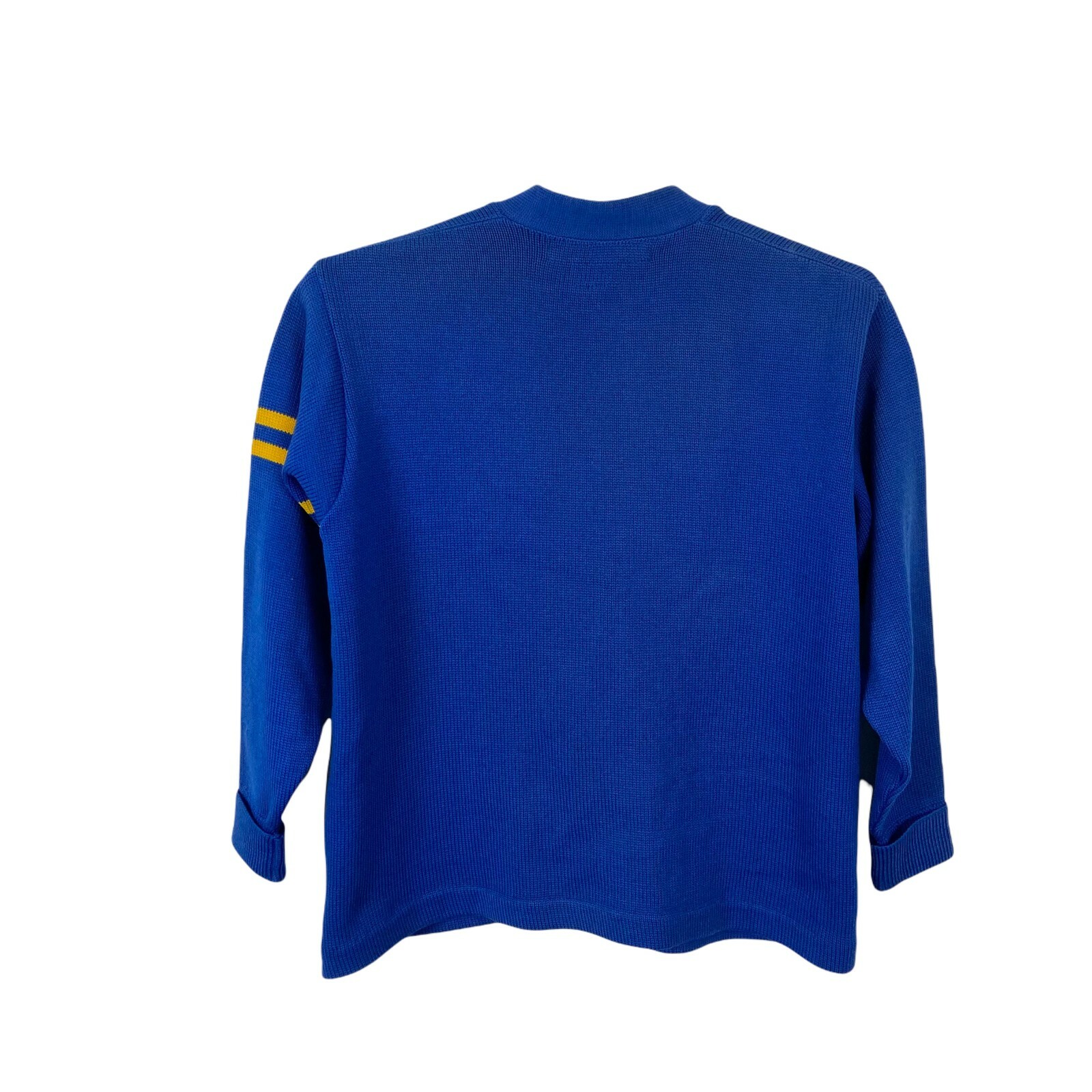 Letterman Varsity Sweater Women SZ XL Vintage Lasley Knitting Co Blue Gold Wool