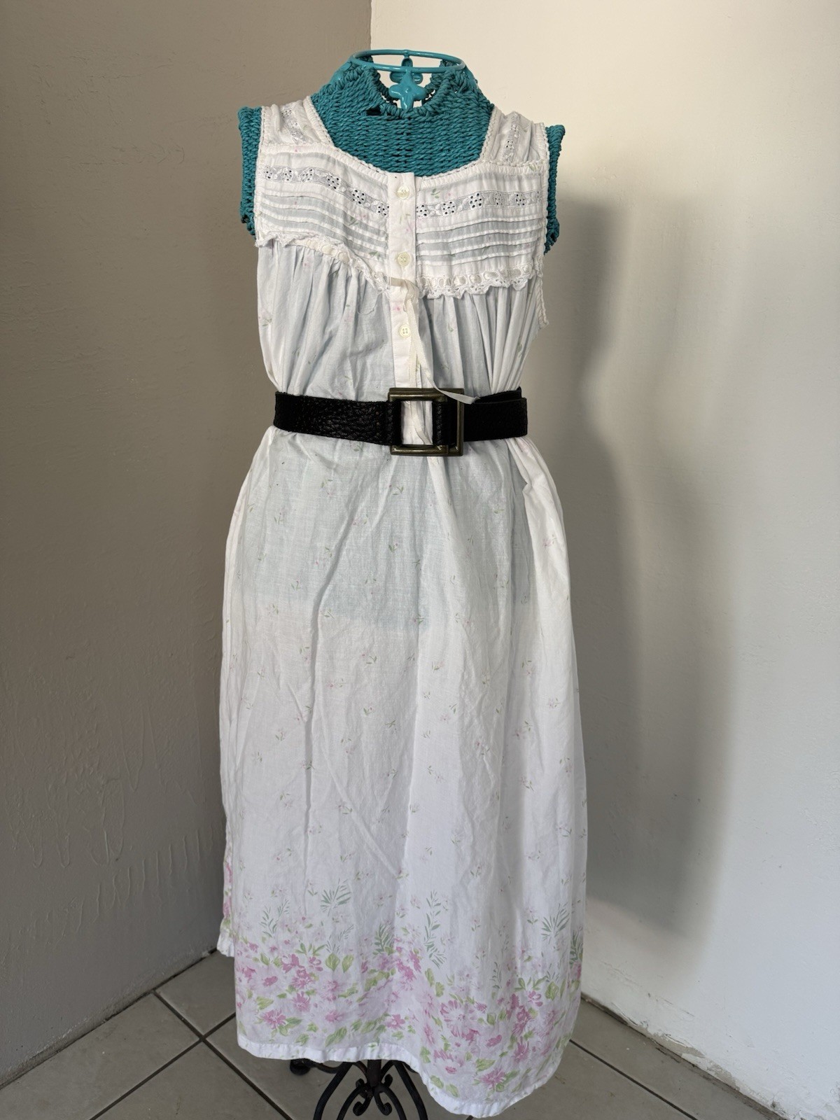 Vintage Cotton Blue Cascade Prairie Gown Indian