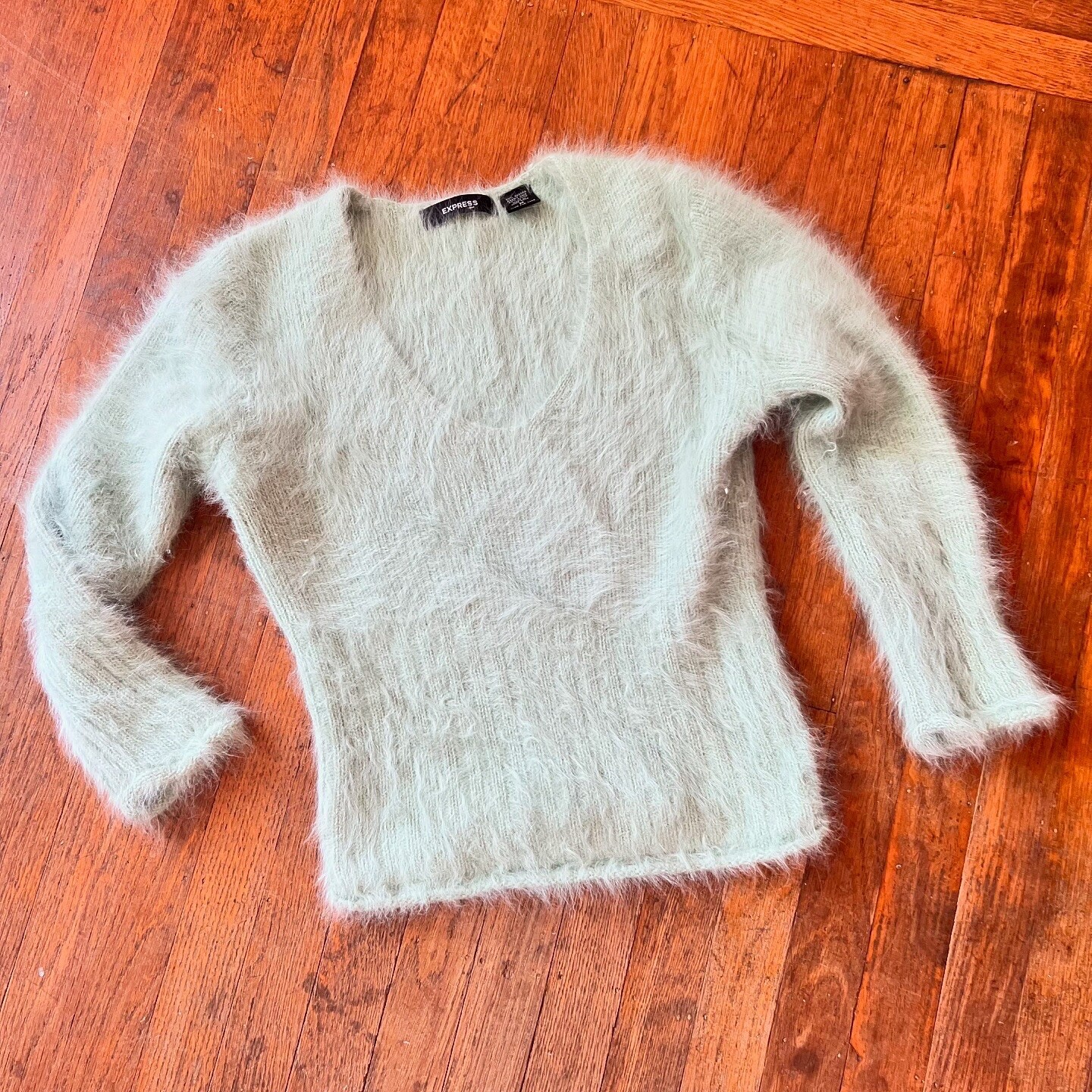 FLUFFY MINT GREEN 90s 1990’s Vintage Retro Grunge Fairycore Angora Sweater M