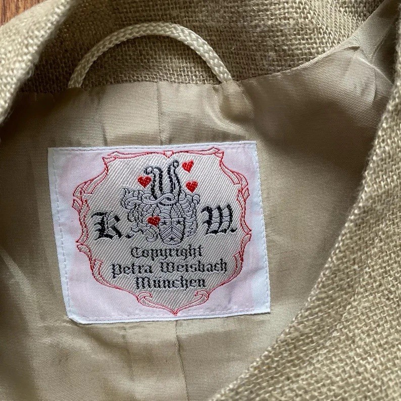 1980s Vintage Linen Blazer Novelty Bavarian Folk Trachten Jacket Retro EU 40