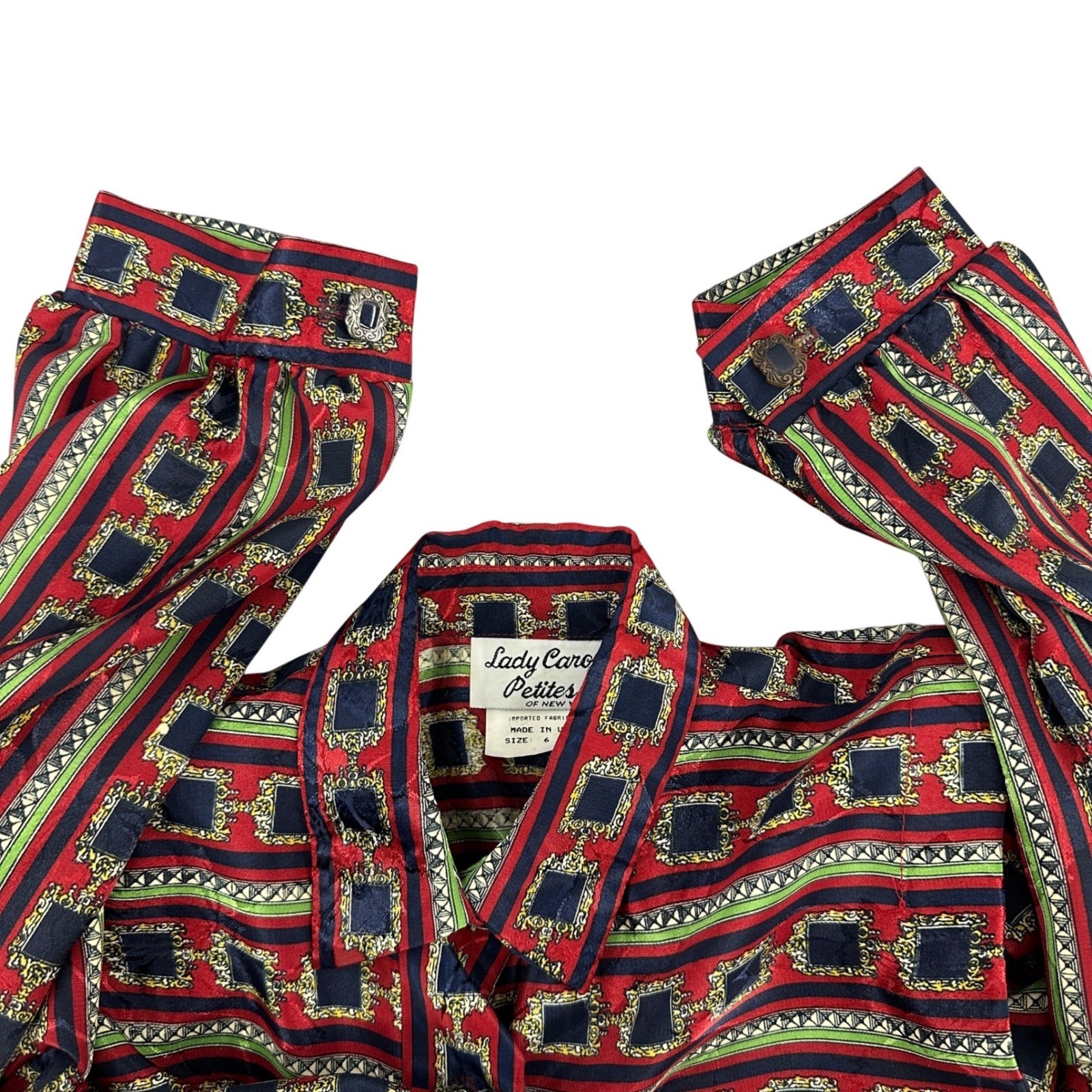 Lady Carol Petites Small Vintage 80s Pleated Midi Dress Red Navy Geometric
