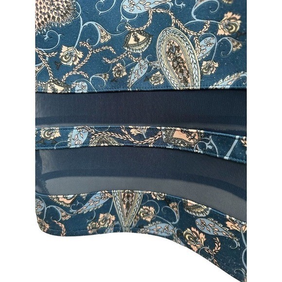 Boutique Teal Paisley Floral Mesh Panel Sheath Dress 1X Short Sleeve Blue