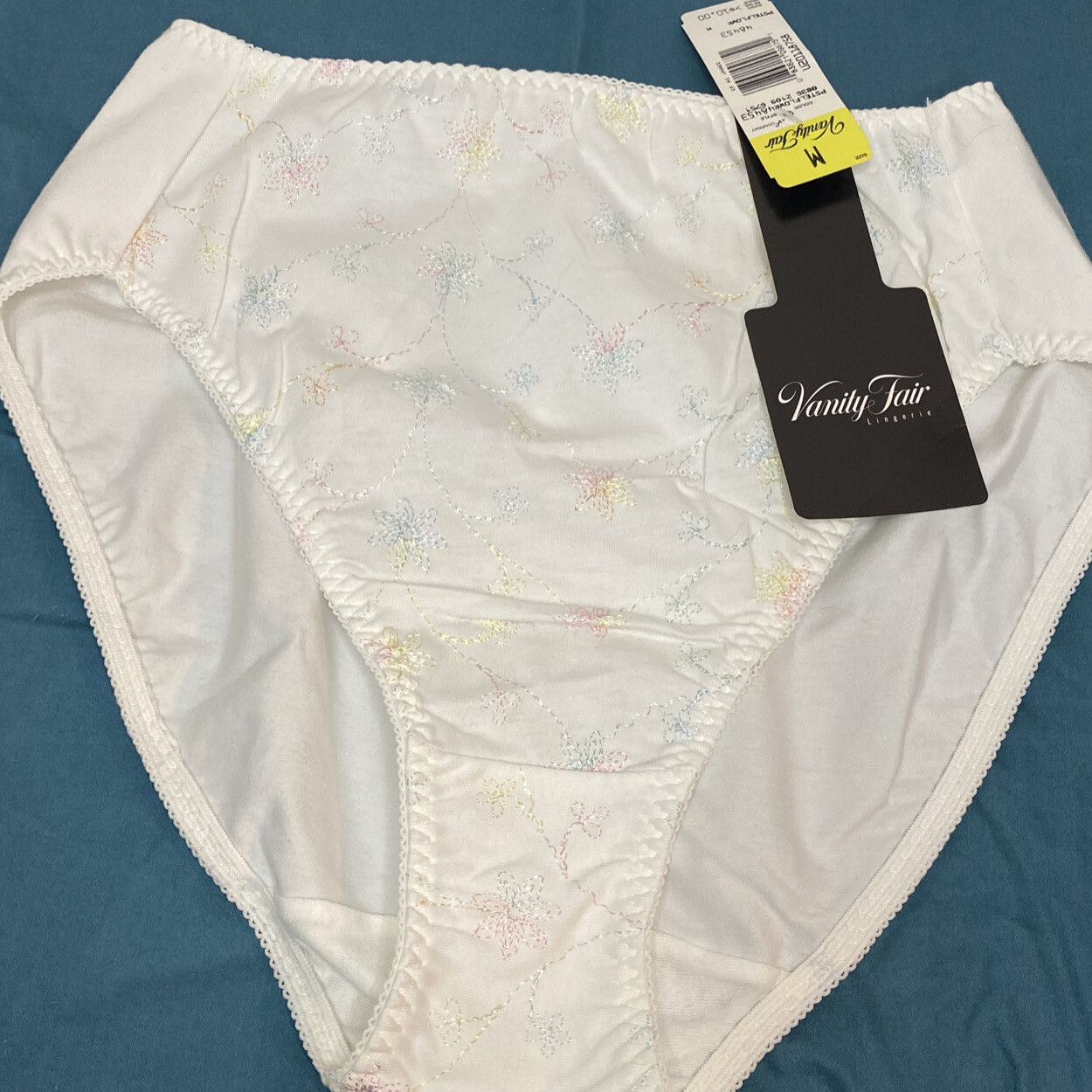 New w Tags Vtg Vanity Fair High Cut Cotton Panties Medium White Floral NOS 48453