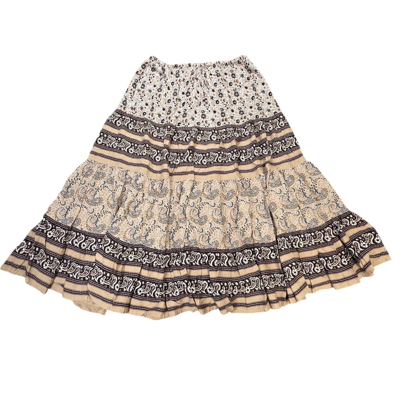 Vintage White Stag Tiered Tea Skirt Women’s Size M 8/10 Tan Khaki Floral Paisley