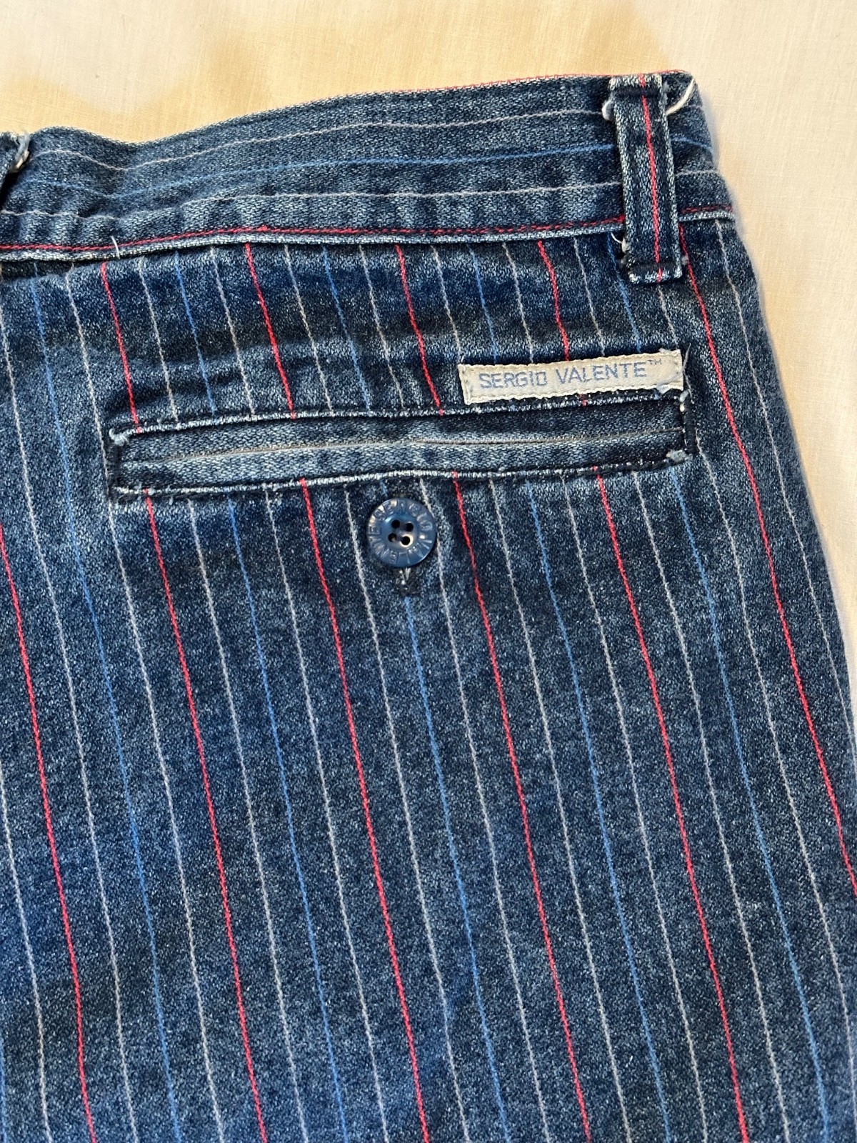 Vintage Sergio Valente Red White & Blue Stripe Denim Jeans Sz 32 Rare EC