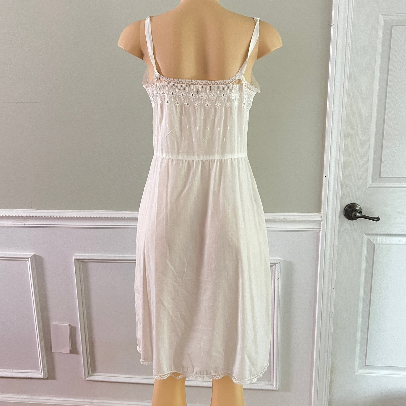 Vintage Eyelet Lace Full Slip Dress White Women Embroidered Cotton Cottagecore
