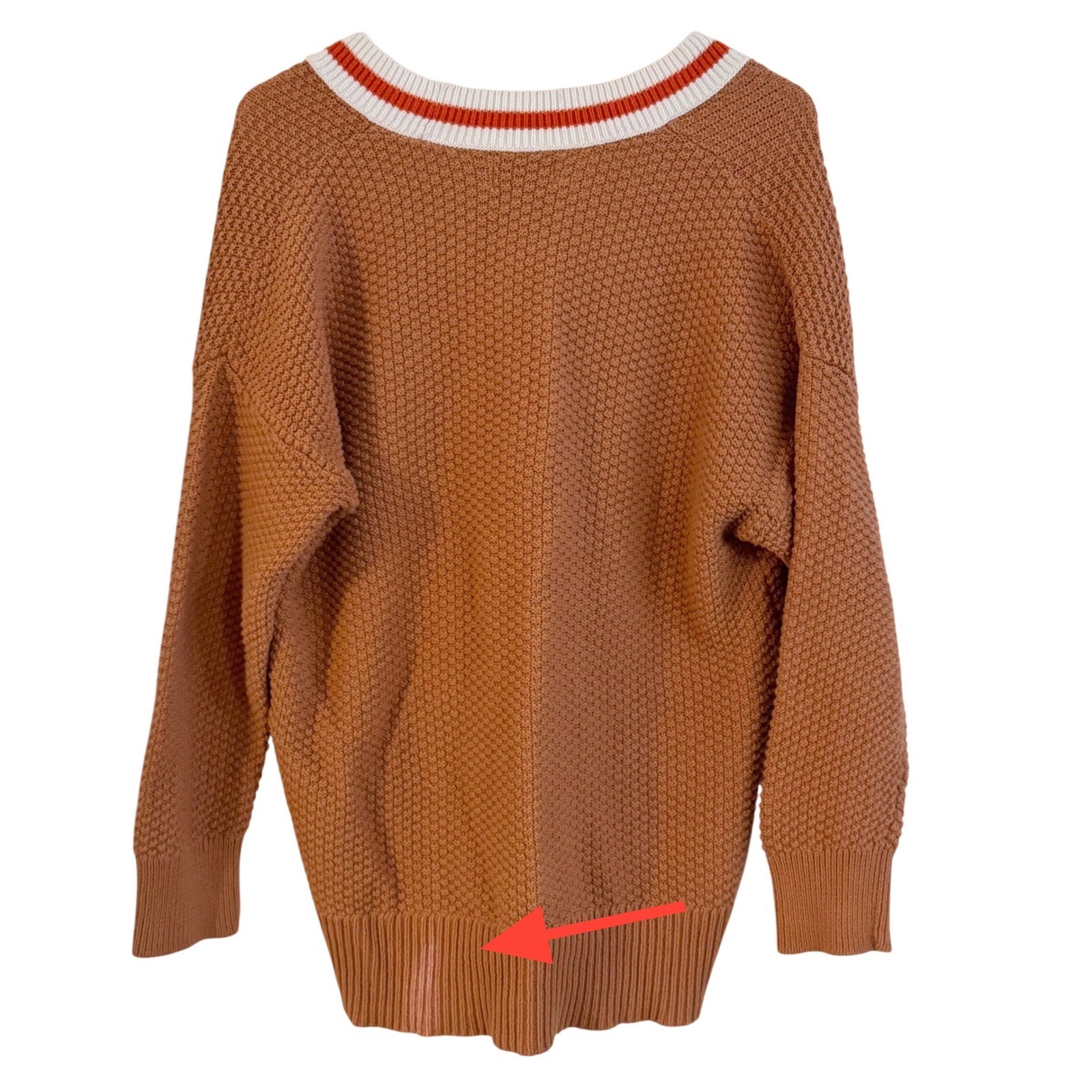 Aerie Rust Orange Knit Cardigan Varsity Style Patch XS Oversized Cotton