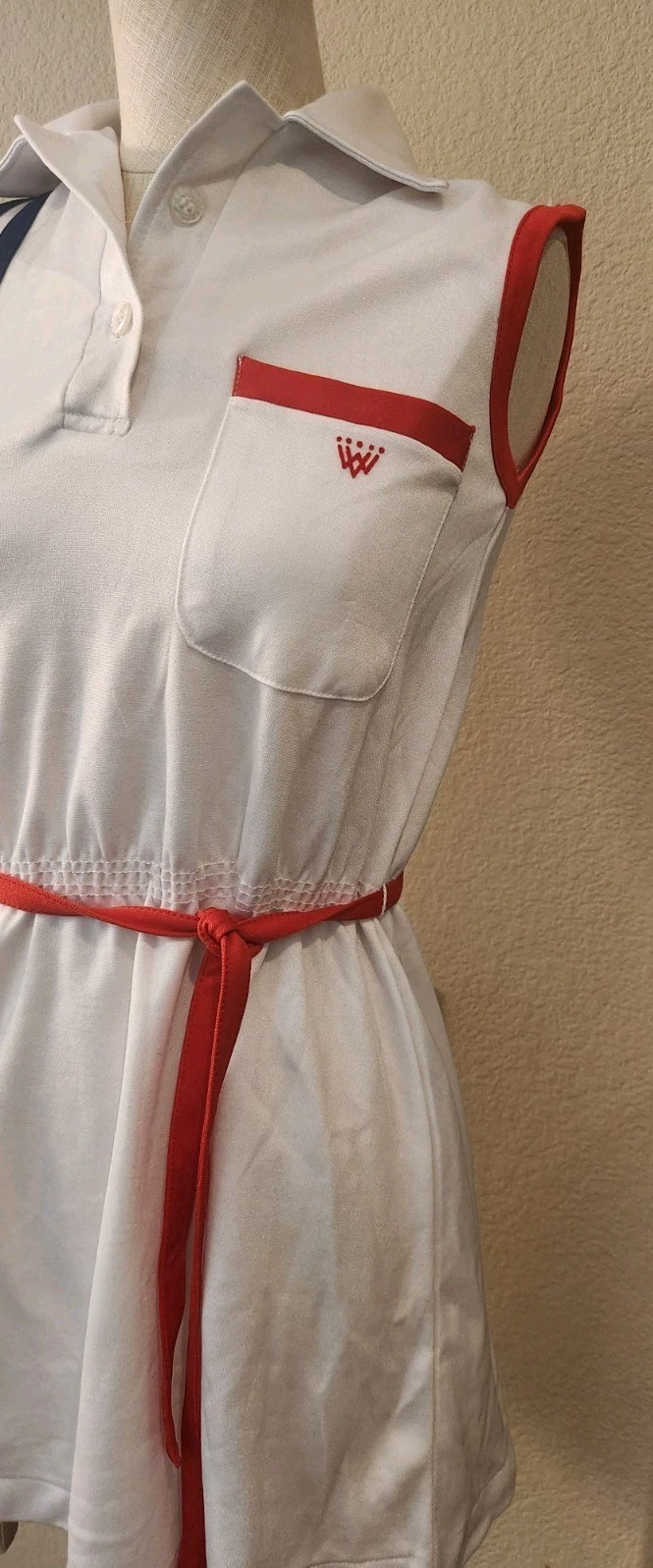 VTG 1960s Mod Virginia Wade Tennis Dress White Red & Blue Trim size 7-8