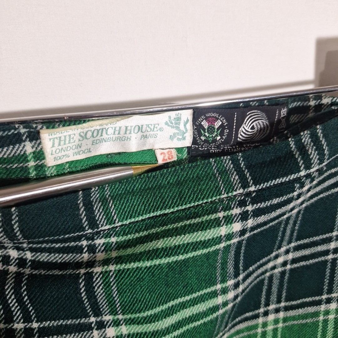 Vtg The Scotch House Tartan Plaid Wool Kilt Skirt Green Size 28