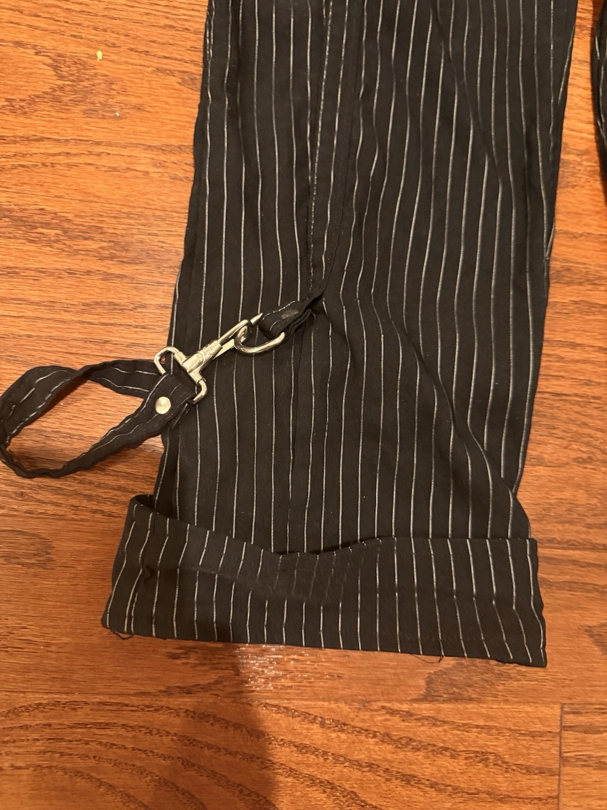 Women’s 2000’s Lip Service Size L Black And Silver Pinstripe Bondage Capri Pants