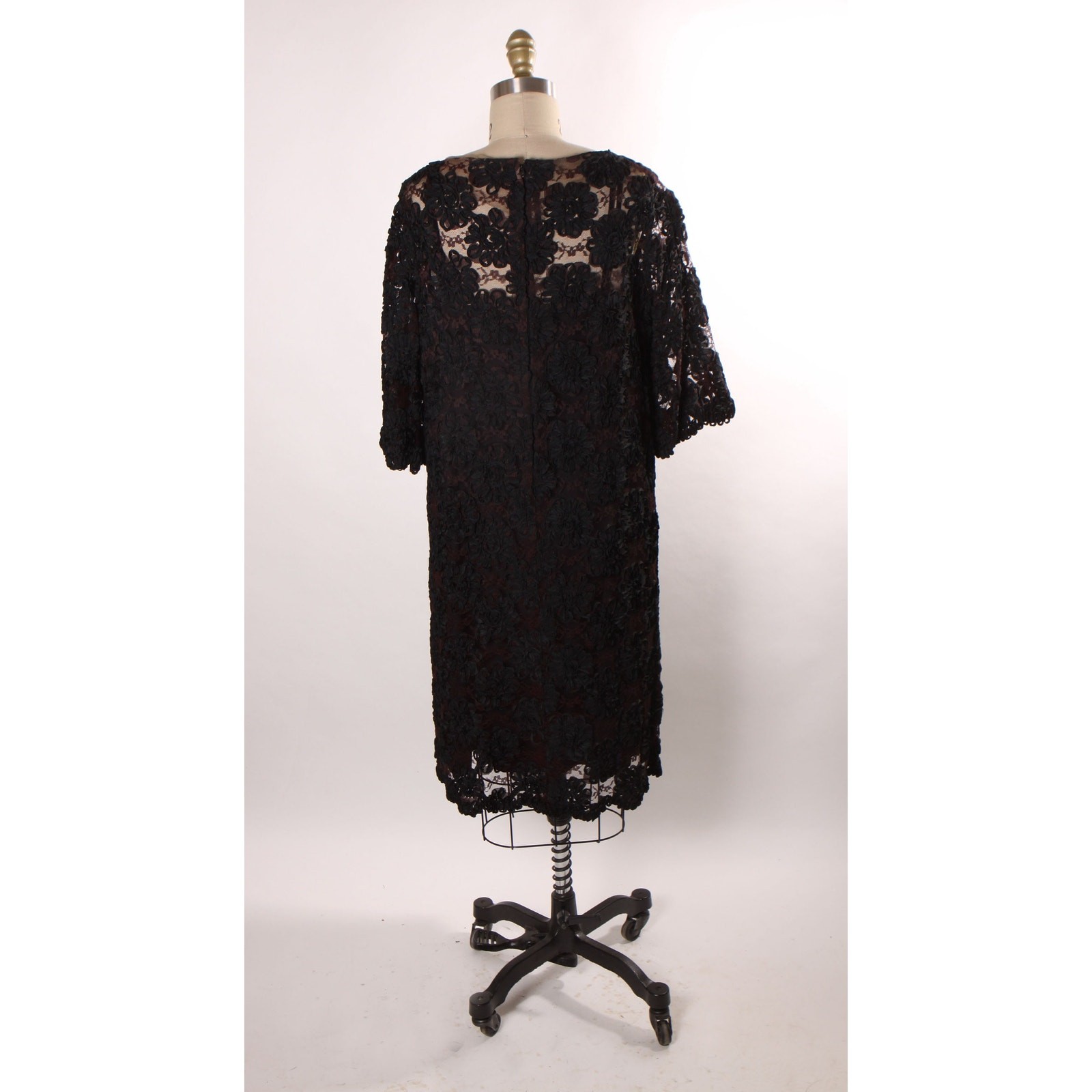 1960s Sheer Black Floral Lace Overlay Dress with Two Slips in Pink and Black