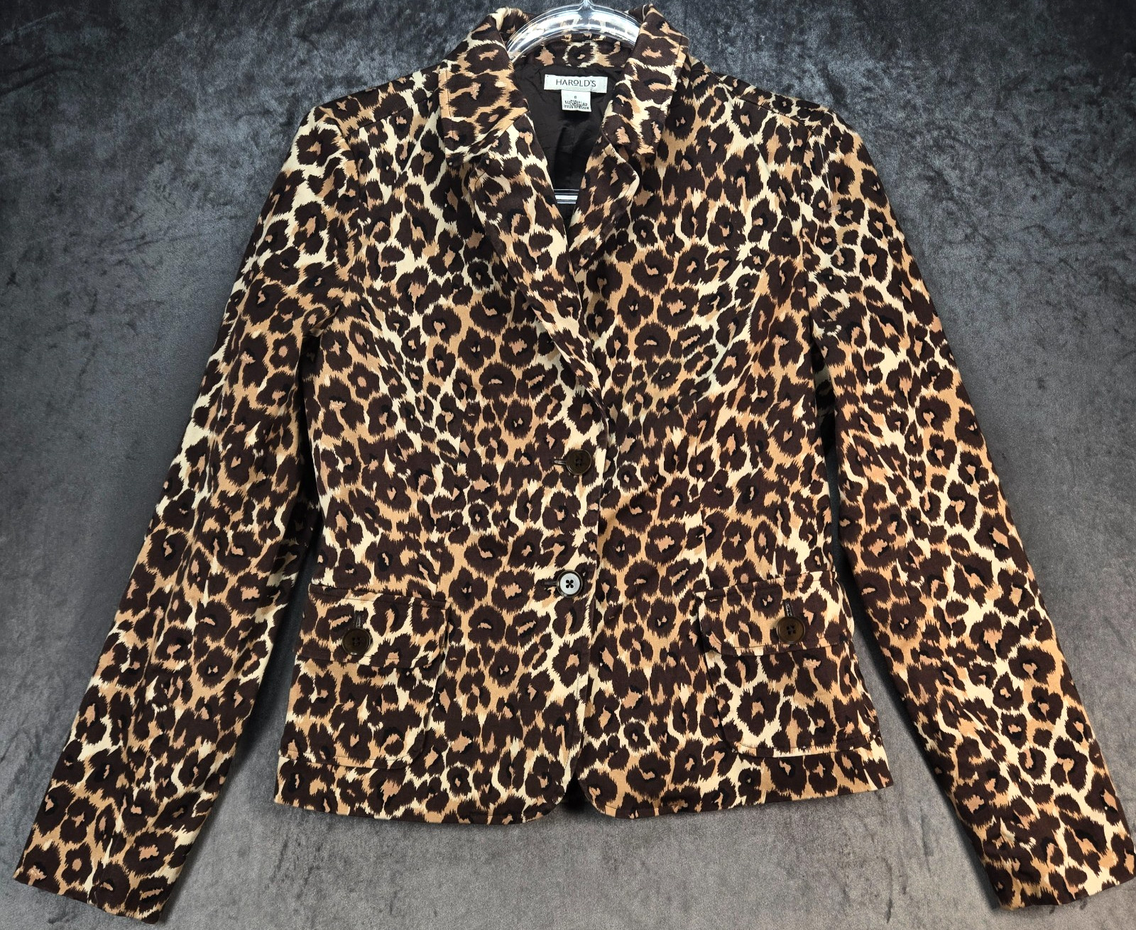 Vintage Harold’s Leopard Hourglass Blazer Womens 6 Brown Tan Animal Print Jacket