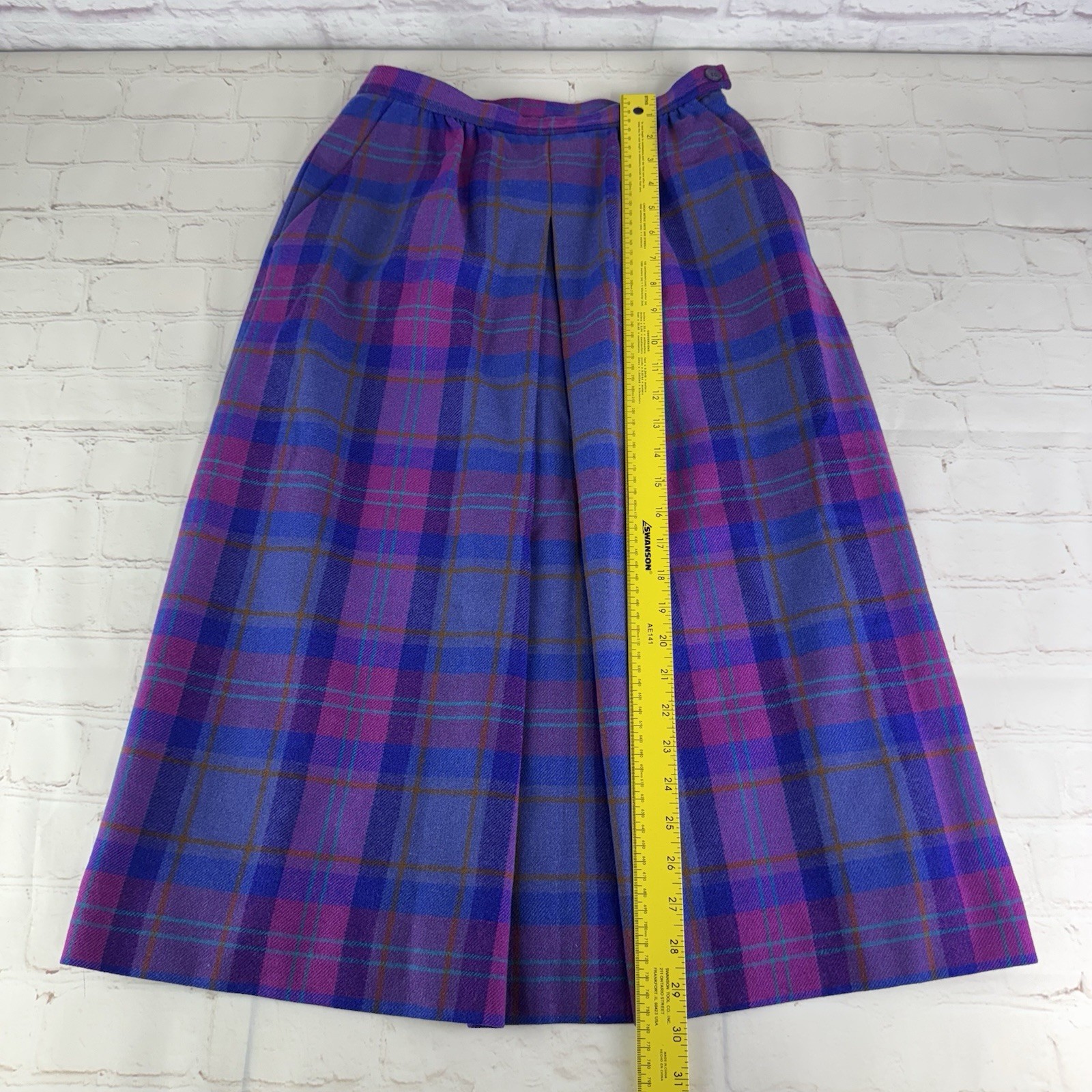 Vintage Pendleton Purple Plaid 100% Virgin Wool Made in USA Midi Skirt Size 10