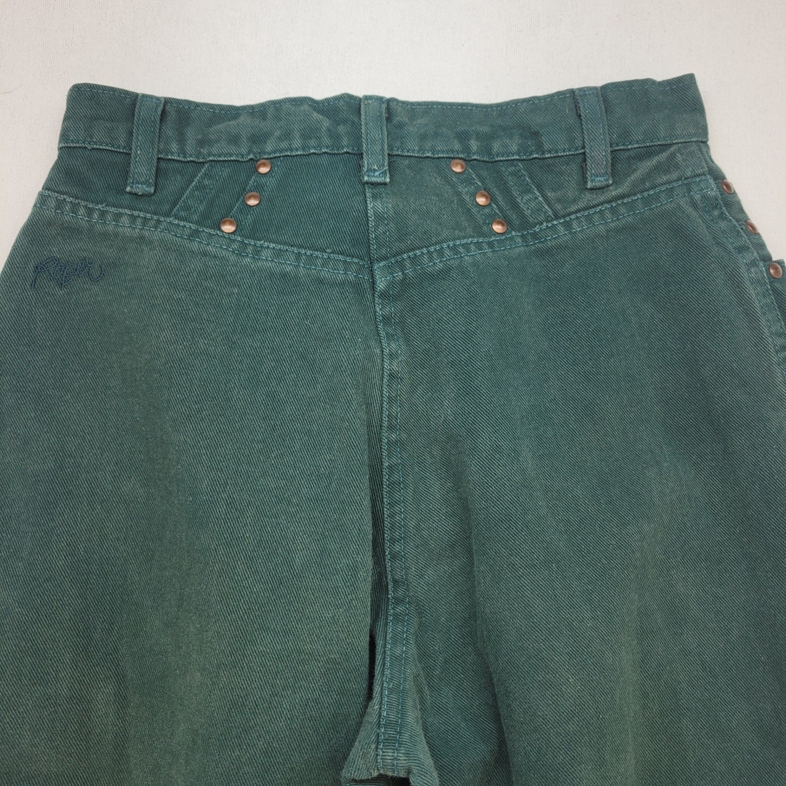 Roper Western Straight Jeans Women 5/6 Green VTG High Rise Button Fly Made USA