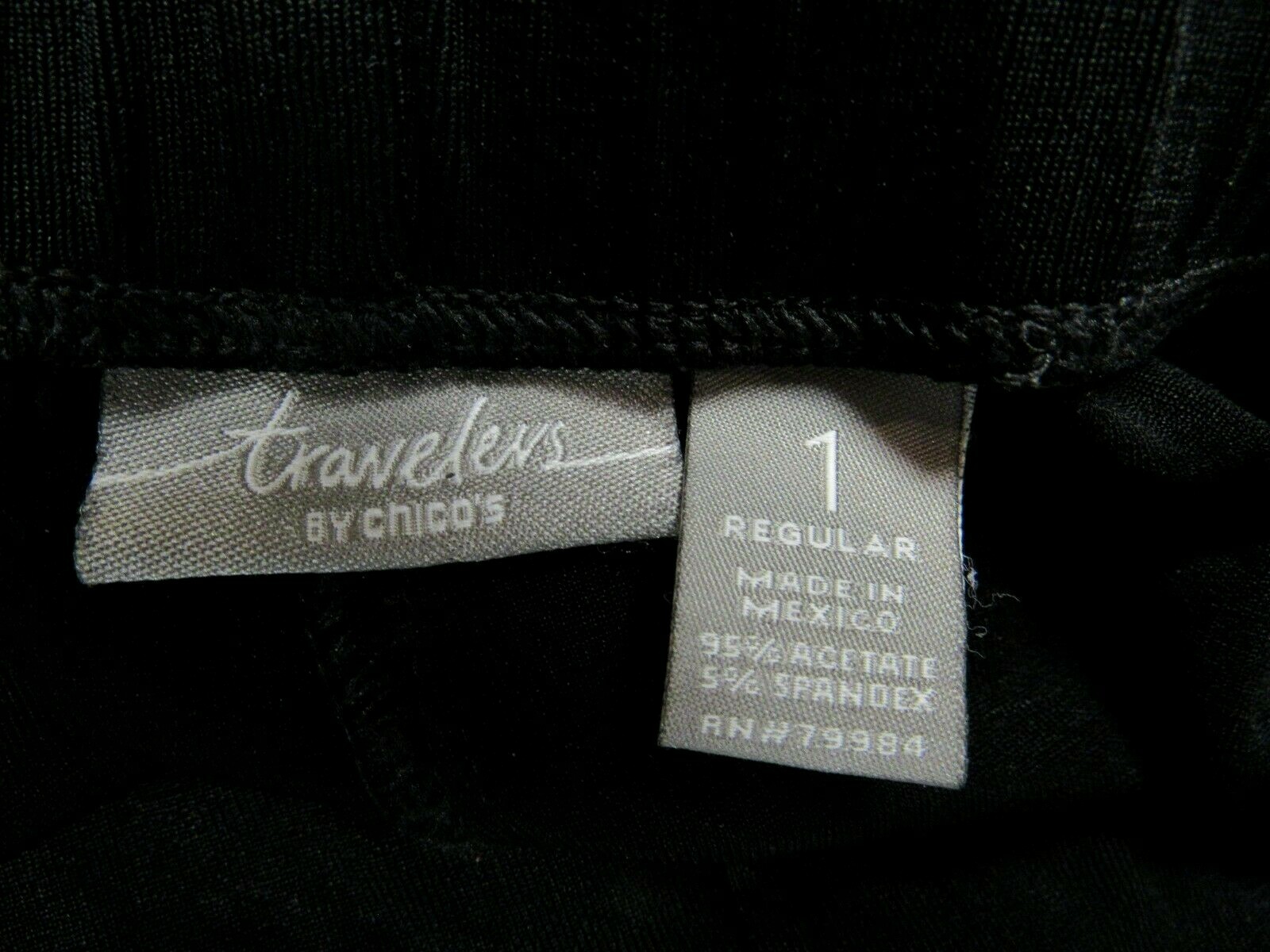 VTG CHICO’S Traveler Knit Stretch Pants Flat Front Elastic Black 1 M EUC