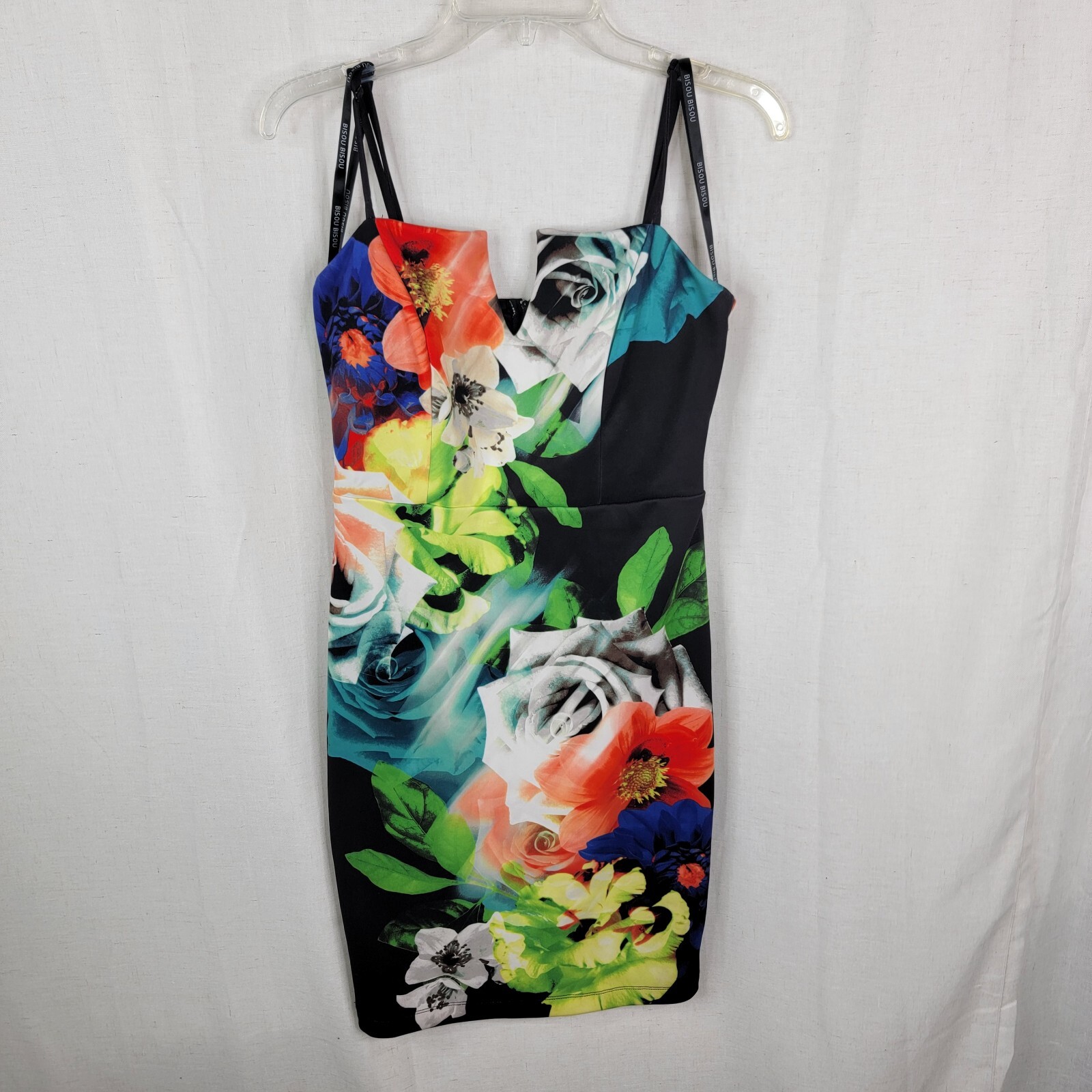 Bisou Bisou Y2K Womens 4 Small Floral Mini Black Party Punk Vintage Dress