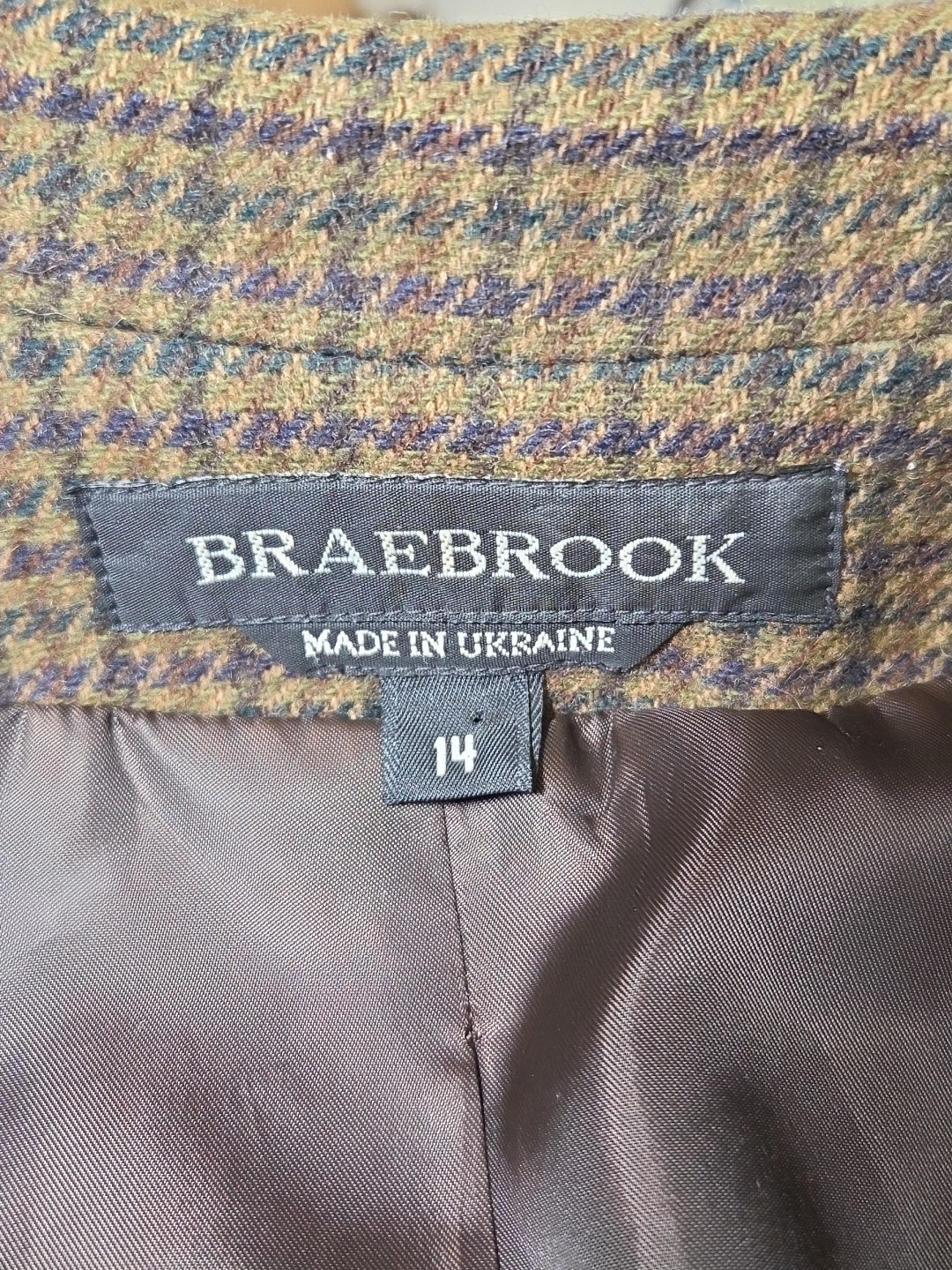Vtg 90s Braebrook Equestrian English Country Blazer Wool Check Elbow Patches 14