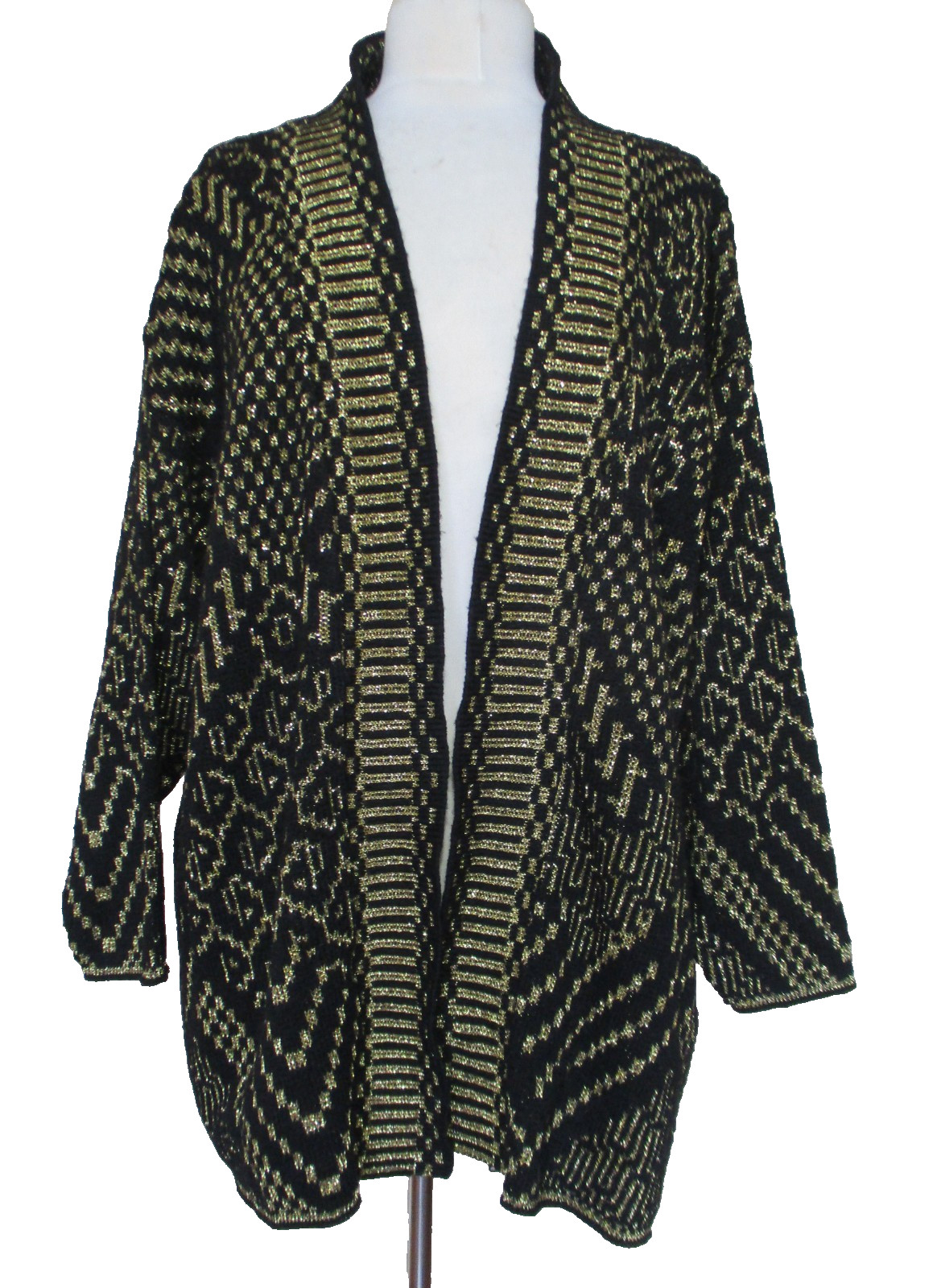 Vintage Parkway Knits Cardigan Sweater XL Women Black Metallic Gold