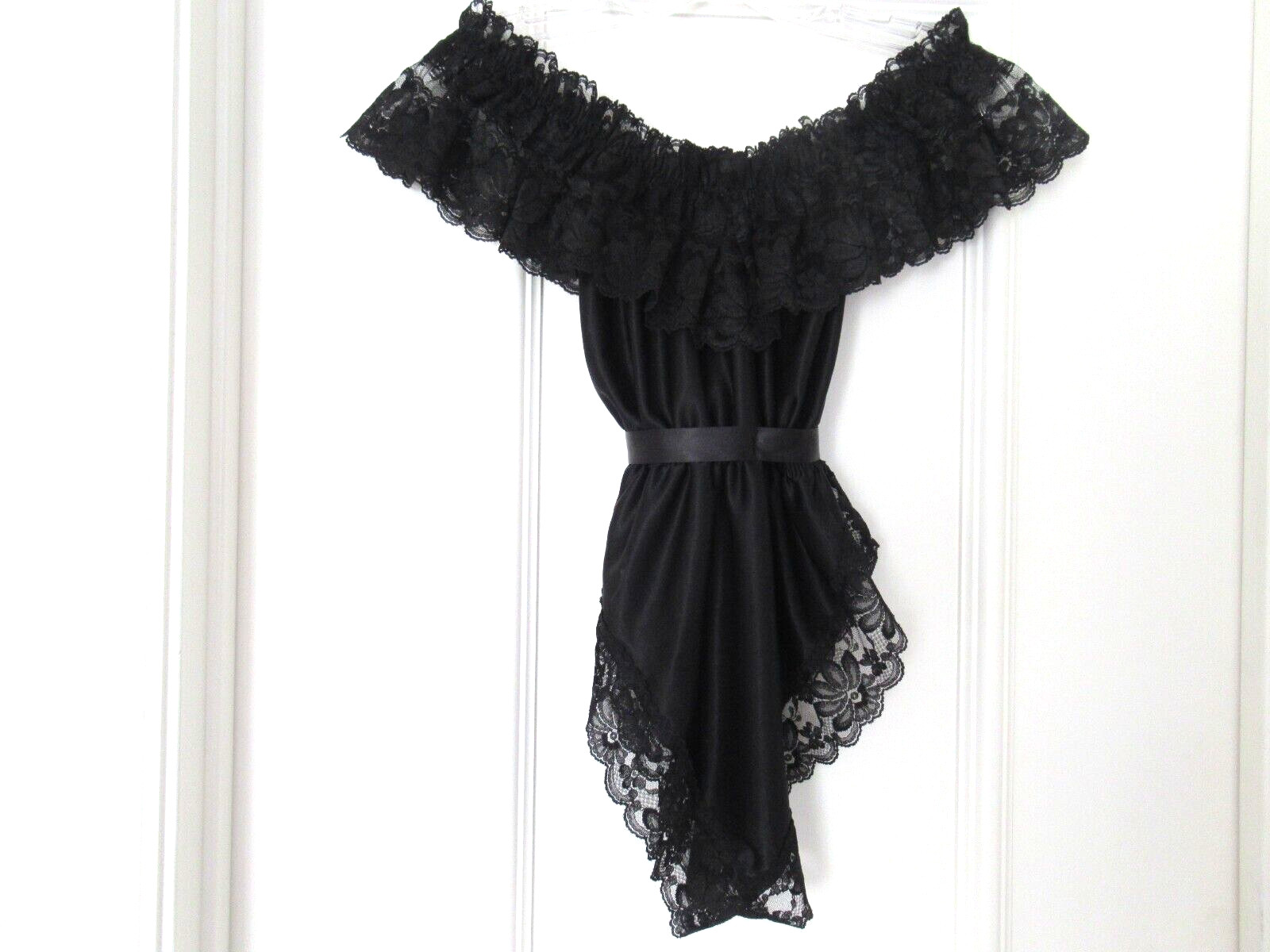 DELORES Poirette ILGWU Black Silky Lace Teddy Romper Bodysuit Cover-up Small NEW