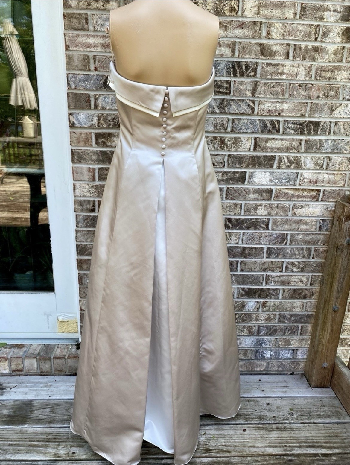 Vintage 90s Michaelangelo Strapless Satin Gown in Cream Size 6