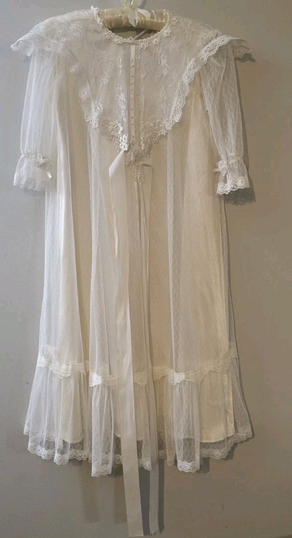 Vtg 70’s Susan Lane’s Country Elegance White Lace Satin Wedding Hippie Dress! M