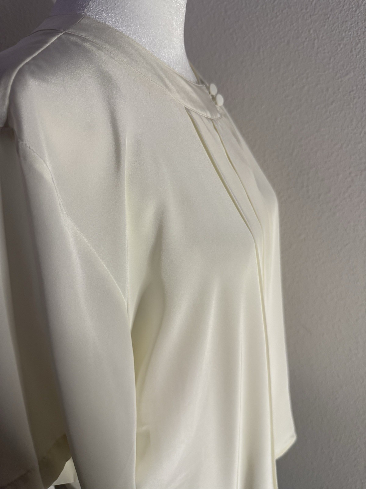 VTG 80s Alyssa Carr Off White Pleated Tuxedo Blouse Button Up Shirt Size 10
