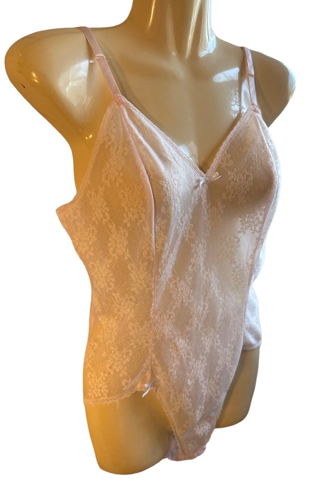 Women’s 2pc Vintage Samye Teddy Lingerie Sheer Soft Floral Lace and Robe Size Sm