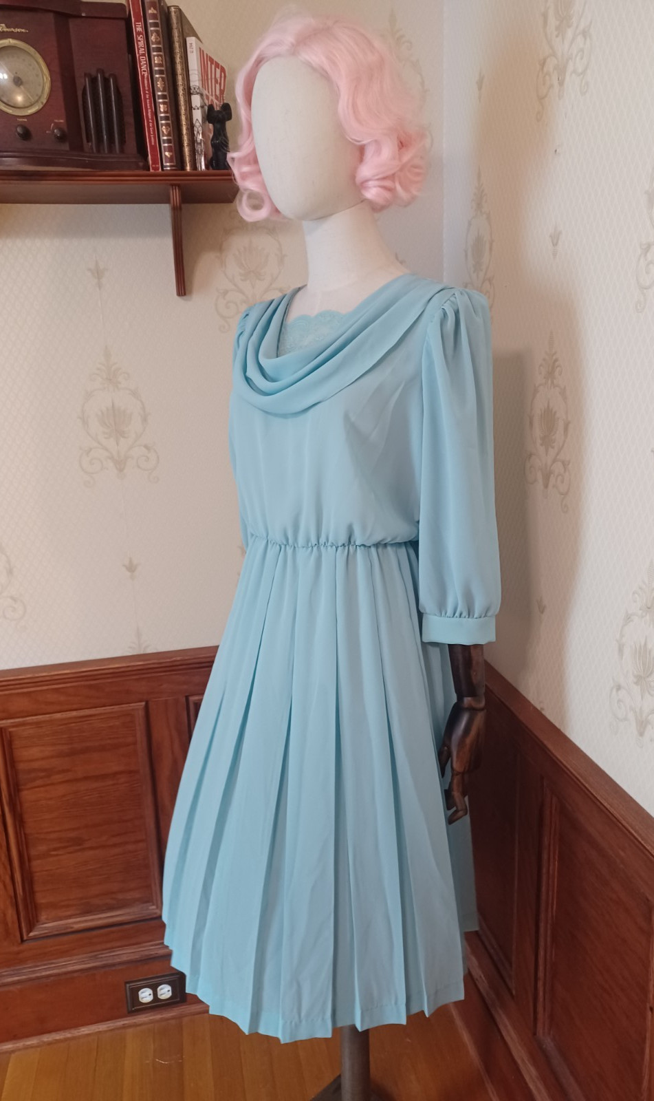 Vintage 1980s Sheer Pastel Aqua Bobby’s Girl Romantic Coquette Dress