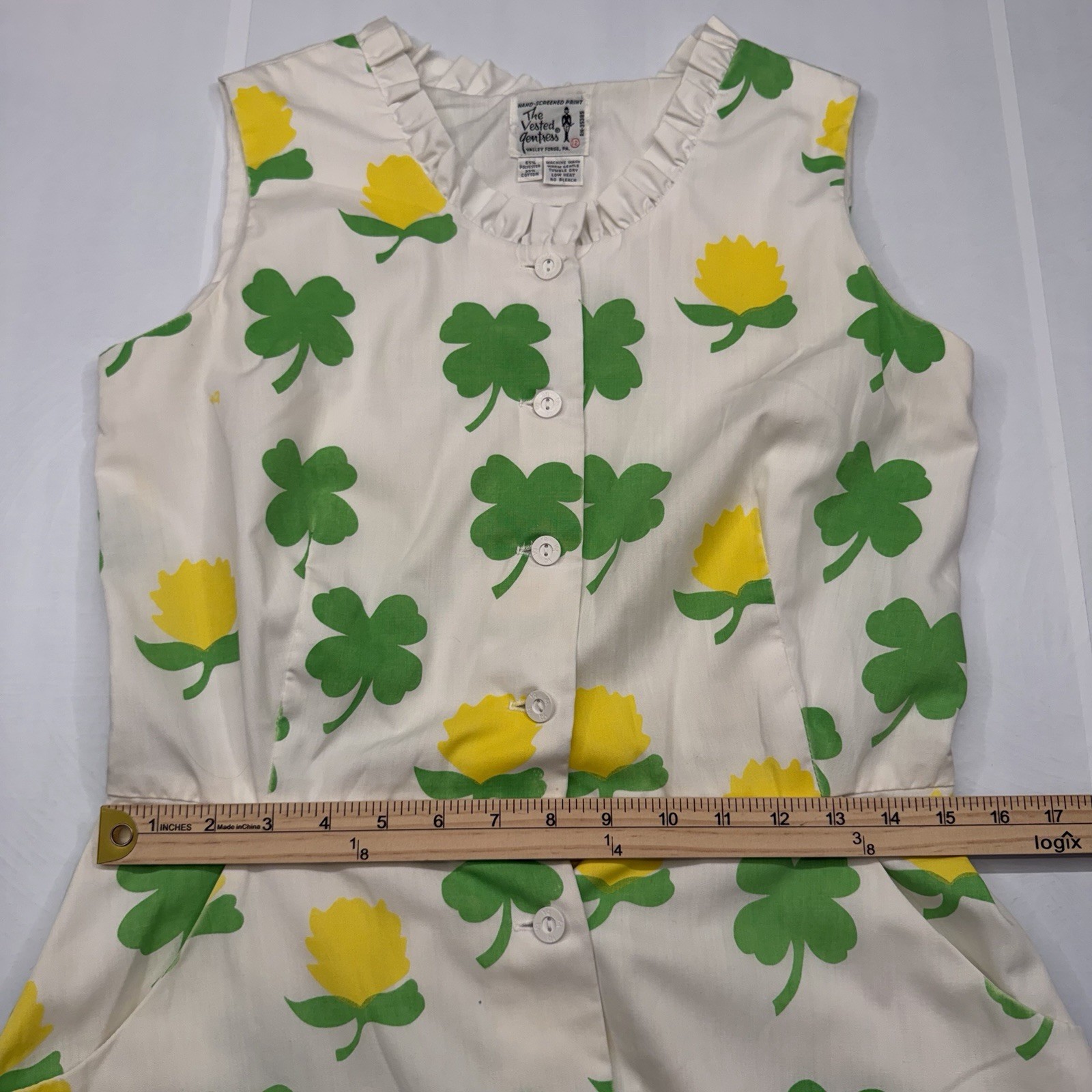 The Vested Gentress Lucky Shamrock Clover Slvls Dress Vtg 60/70s Sz 12 Medium