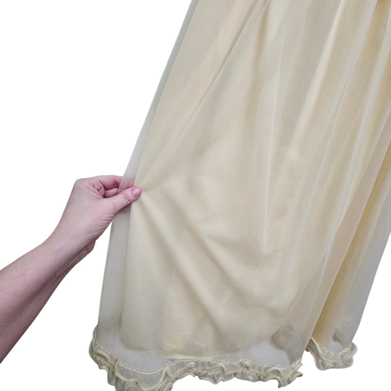 Vintage 60s 70s St Michael Nightgown L/XL 42-44 Butter Yellow Ruffle Bow Girly