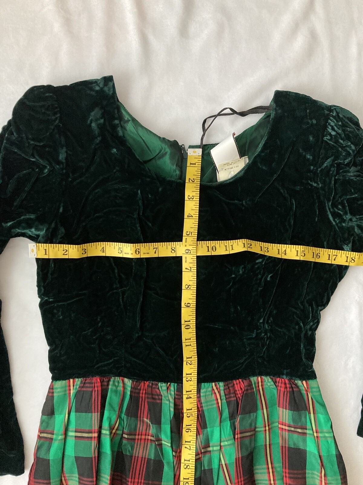 80’S Lanz Originals Plaid Puff Sleeve Bow Christmas Dress Sz 14 100% Acetate Vtg