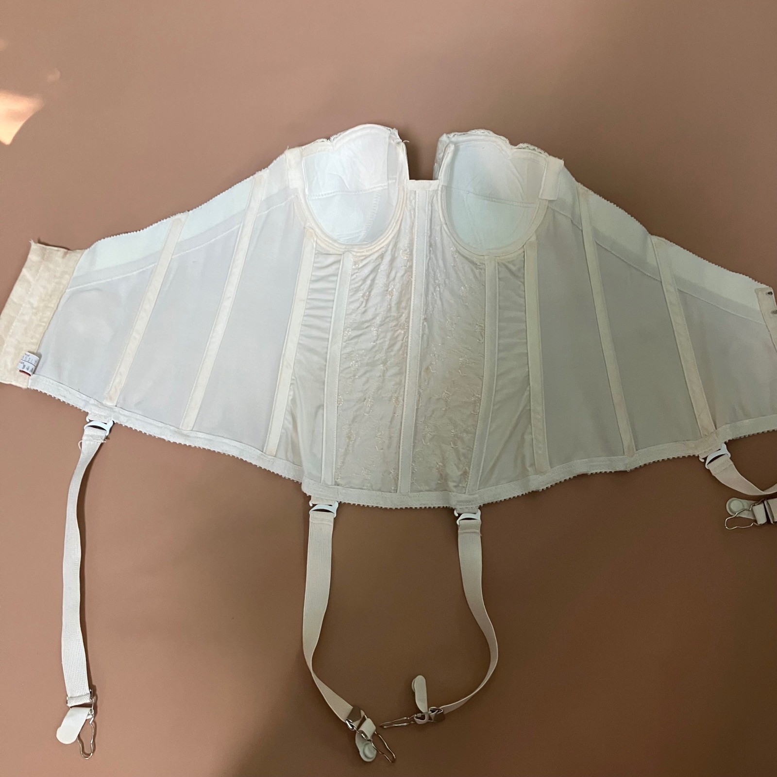 Vintage Charmode Sears Roebuck Nude Embroidered Corset Bustier 34A Garter Pin-Up