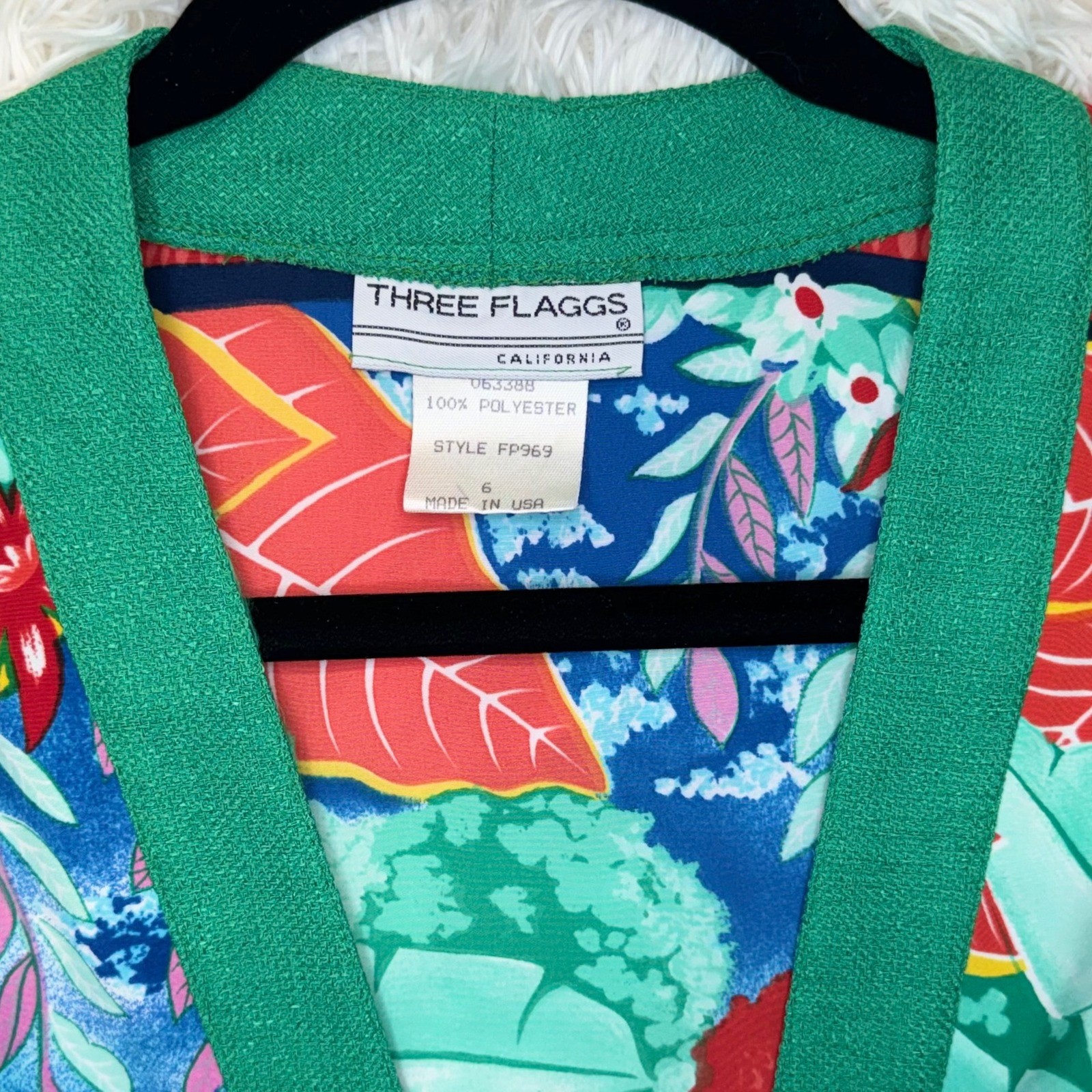 Vintage 80’s Three Flaggs Tropical Bold Floral Cardigan Green Gold Button Sz 6