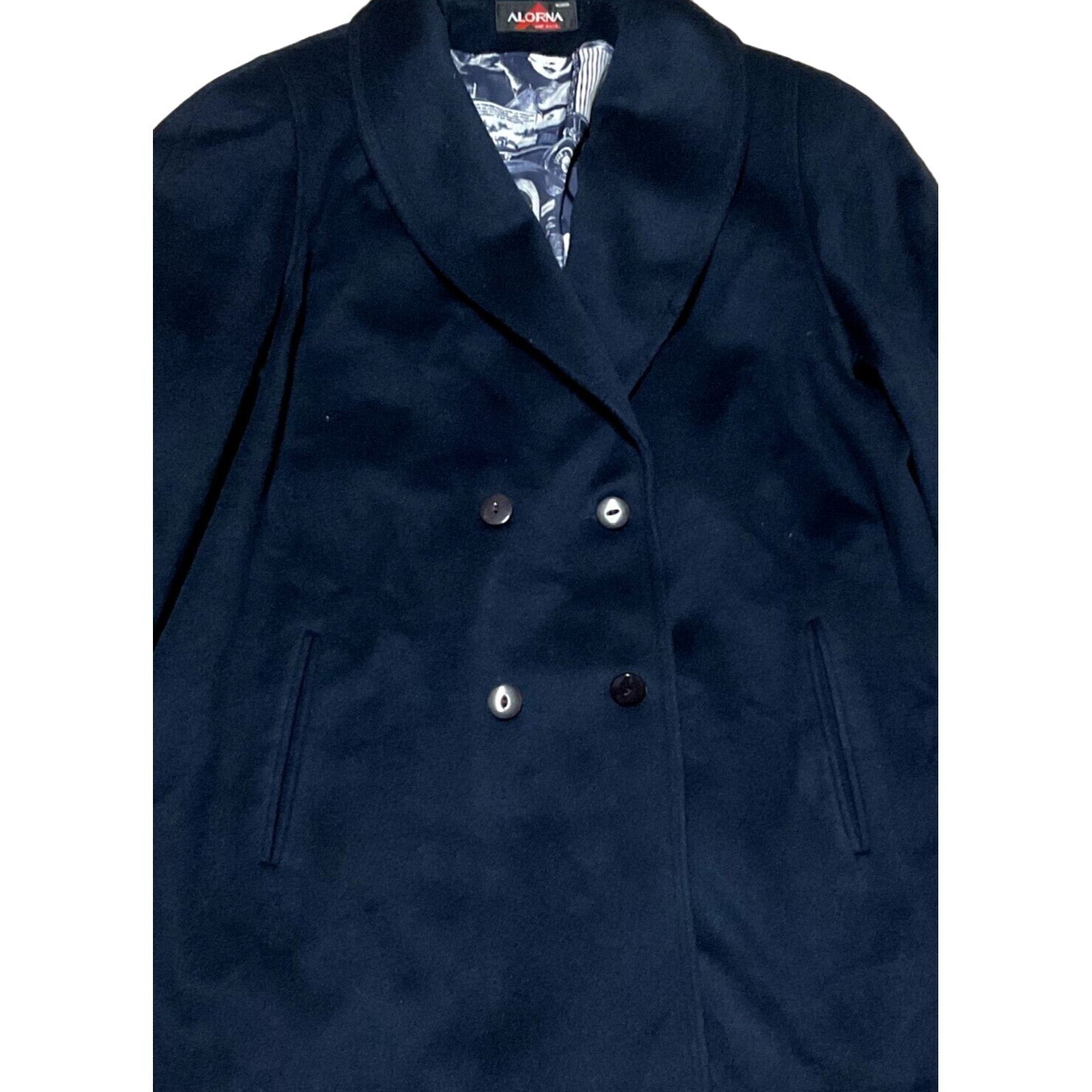 Vtg Alorna Blue Double Breasted Wool Coat Sz 2XL Fully Lined & Structured USA