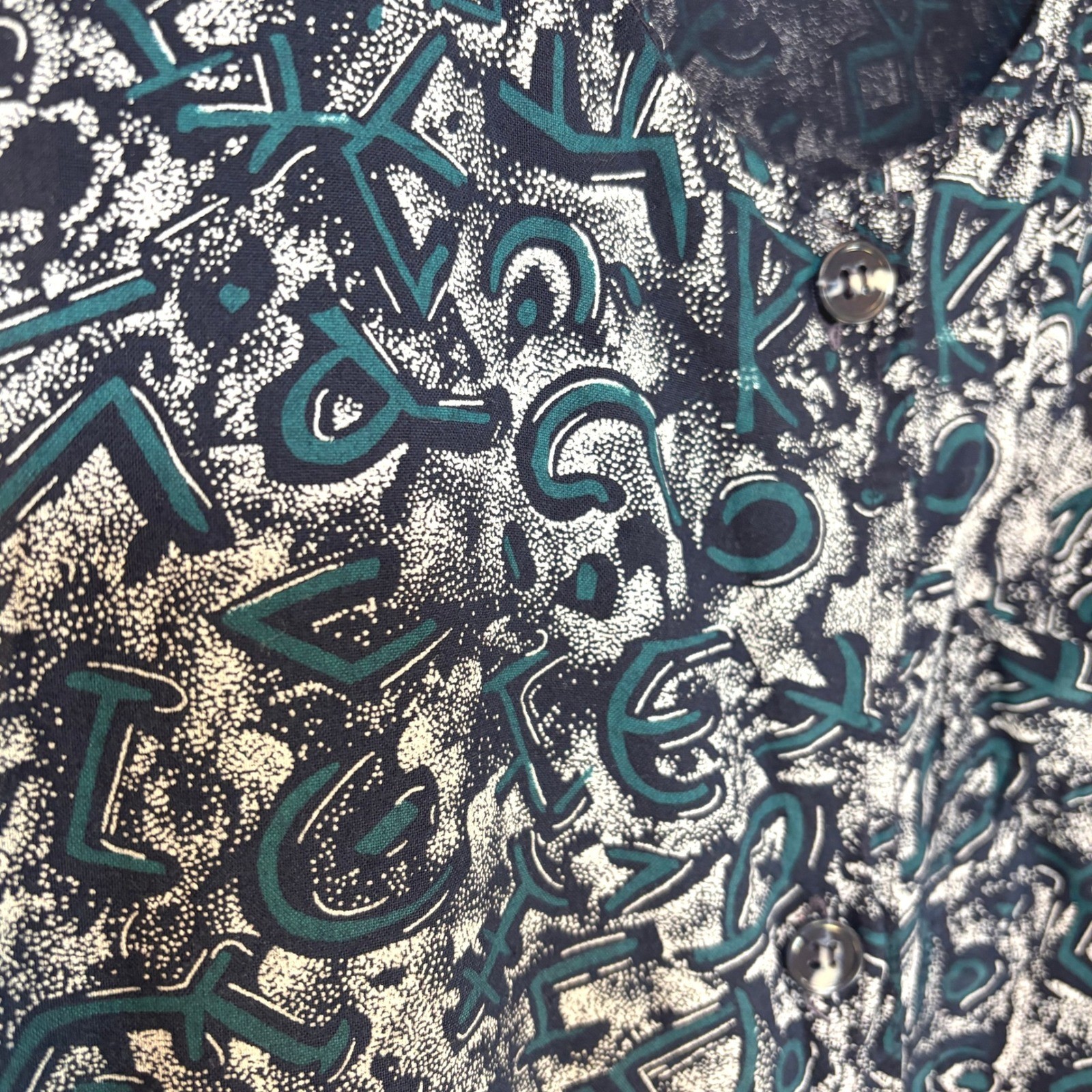 Tarazzia Sport Vintage Rayon Abstract Print Drop Waist Pocket Dress Navy Teal M