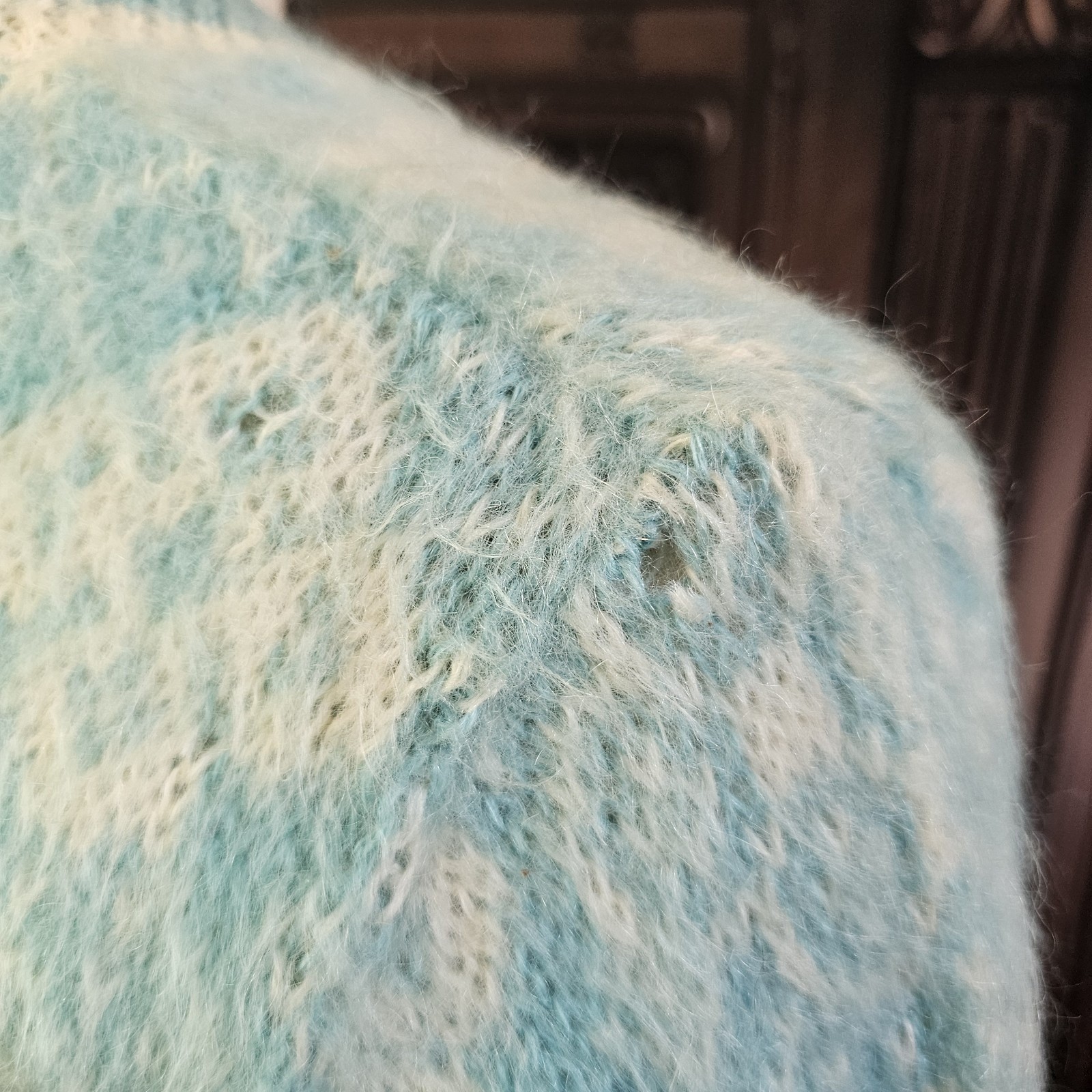Vintage 1960s Icey Blue Mohair Sweater Wool Fuzzy V neck Rare Collectors Sabra