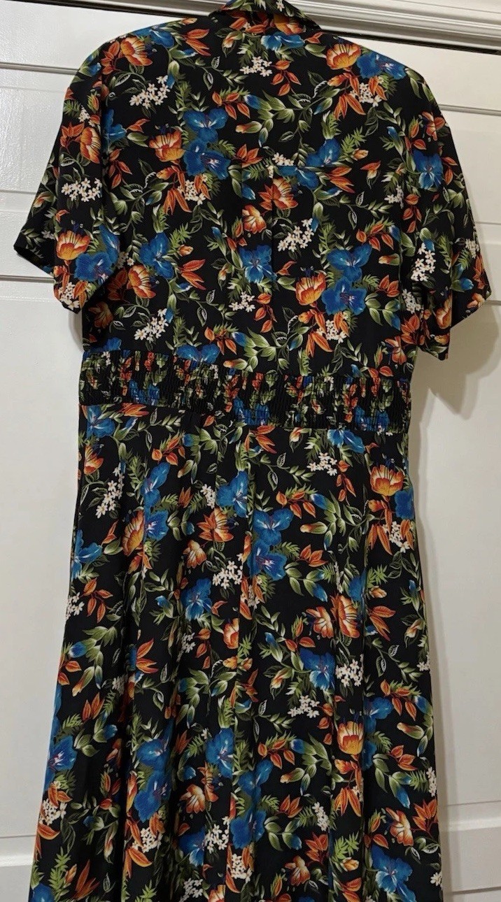Vtg Y2K 1990’s Liz Claiborne Black Floral Short Sleeve Dress Size 6 Secretary