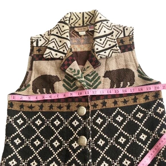 Vtg Painted Pony Tapestry Cotton Adirondack Bear Pine Tree Tribal Vest Womens L