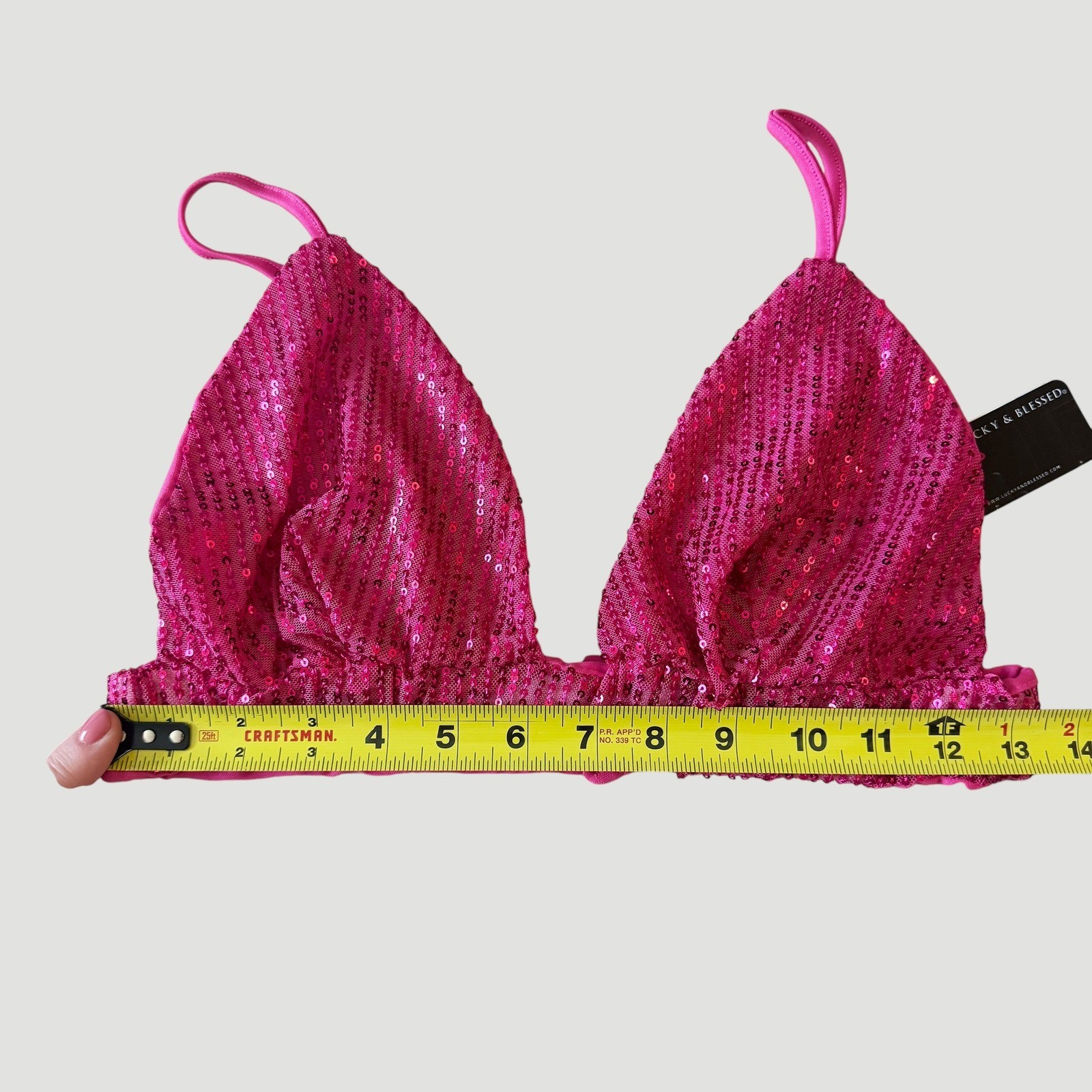 Festival Hot Pink Sequin Triangle Bralette top L&B Sparkle M Rave concert NWT
