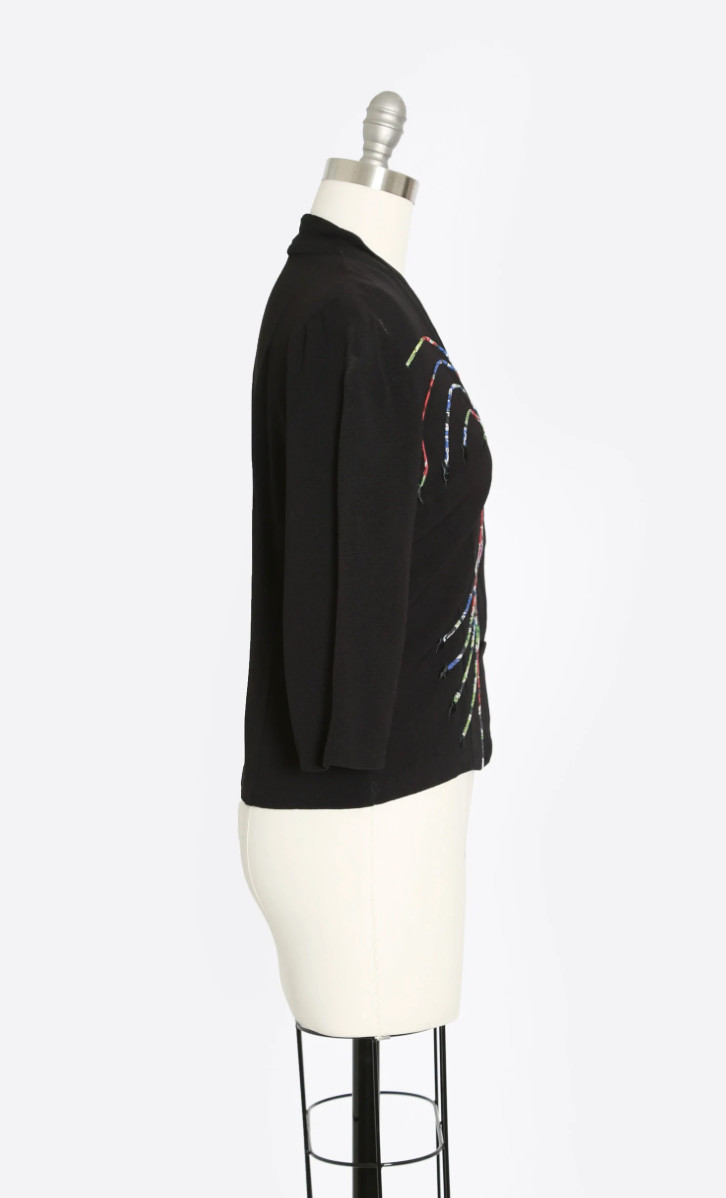 Vintage 40s rayon crepe embroidered rainbow arrow blouse
