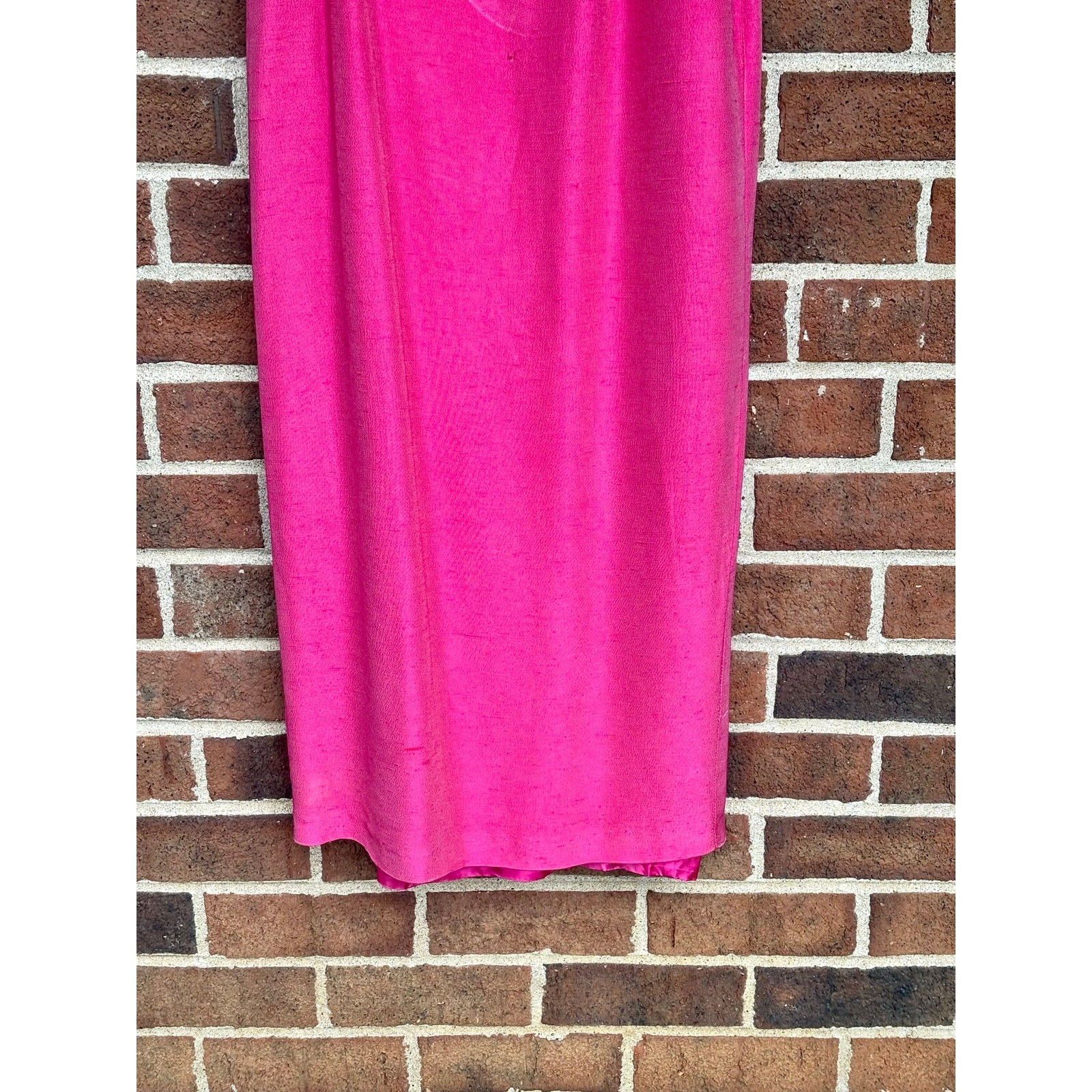 Vintage 1990s Watters Hot Pink Evening Gown Braided Neckline Midi Dress AS IS