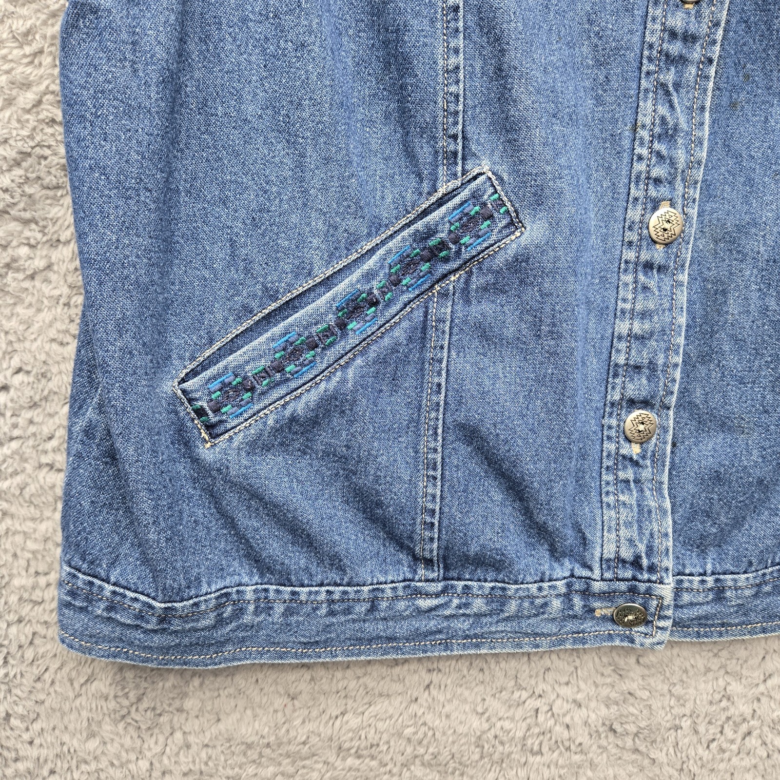 Vintage 90s Portraits by Northern Isles Denim Vest, Braided Trim Western