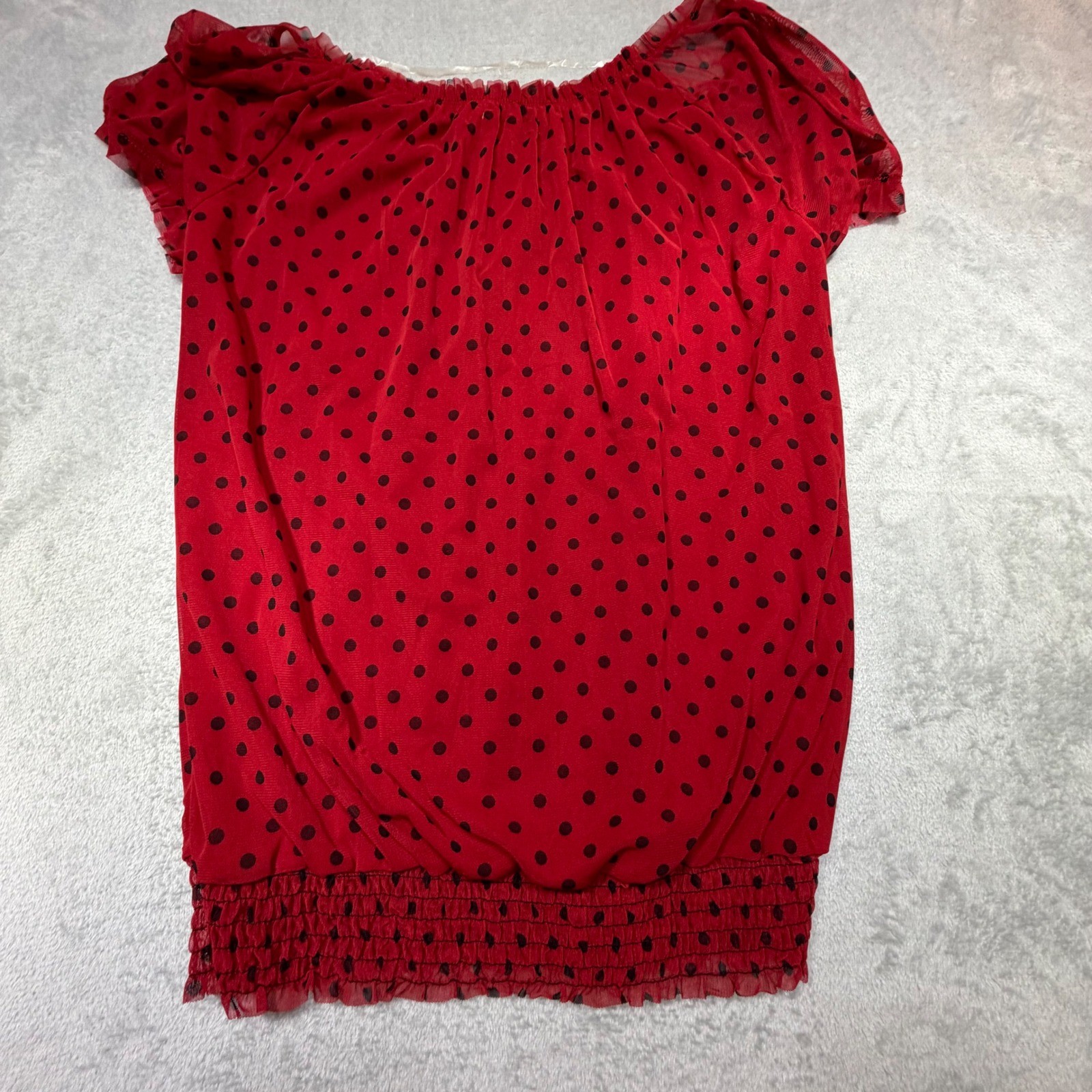 Vintage French Laundry Red Polka Dot Mesh NWT Blouse Size L Y2K Blouson Top