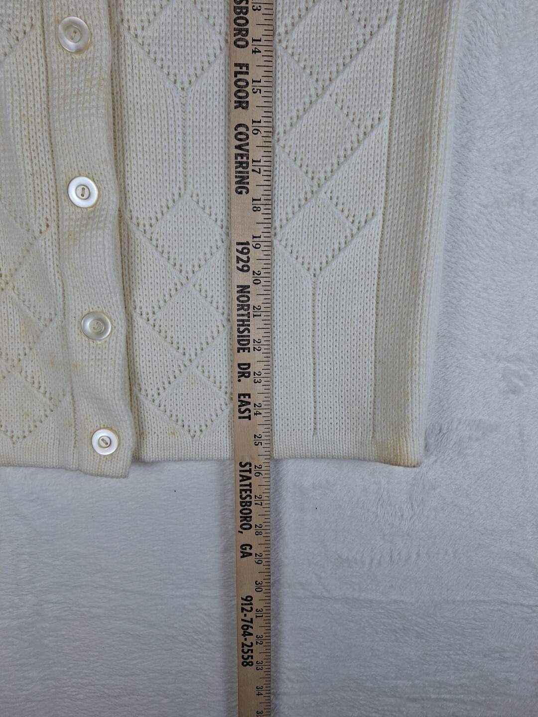 Vintage 60s Sears Womens Cardigan Button Up Sweater Knit Acrylic White Size 38