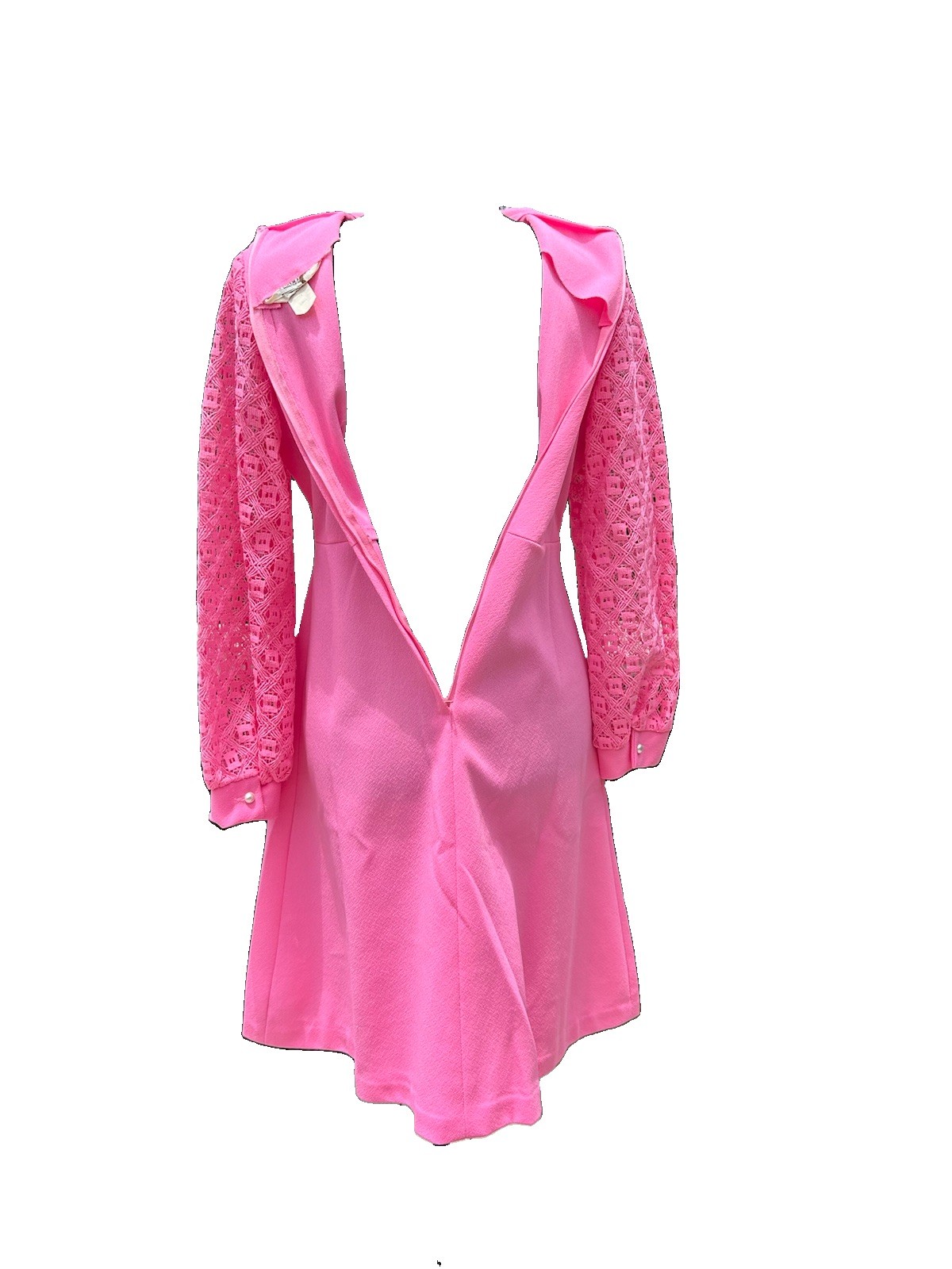 Vtg Montgomery Ward Pink A Line Dress Lace Sleeve Pearl Buttons Small 60s 70s