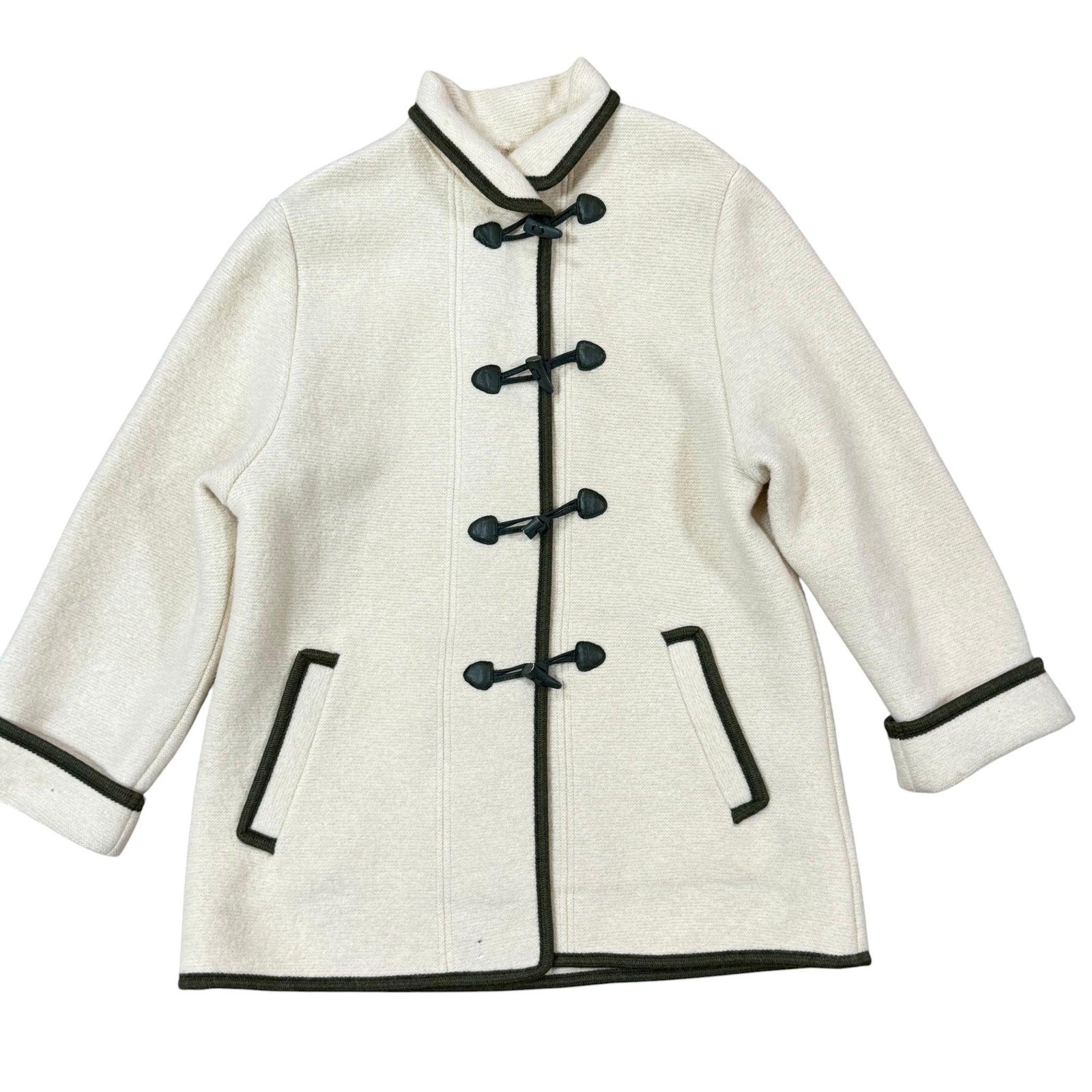 Vintage 70s Cream Boiled Wool Toggle Coat Size Large